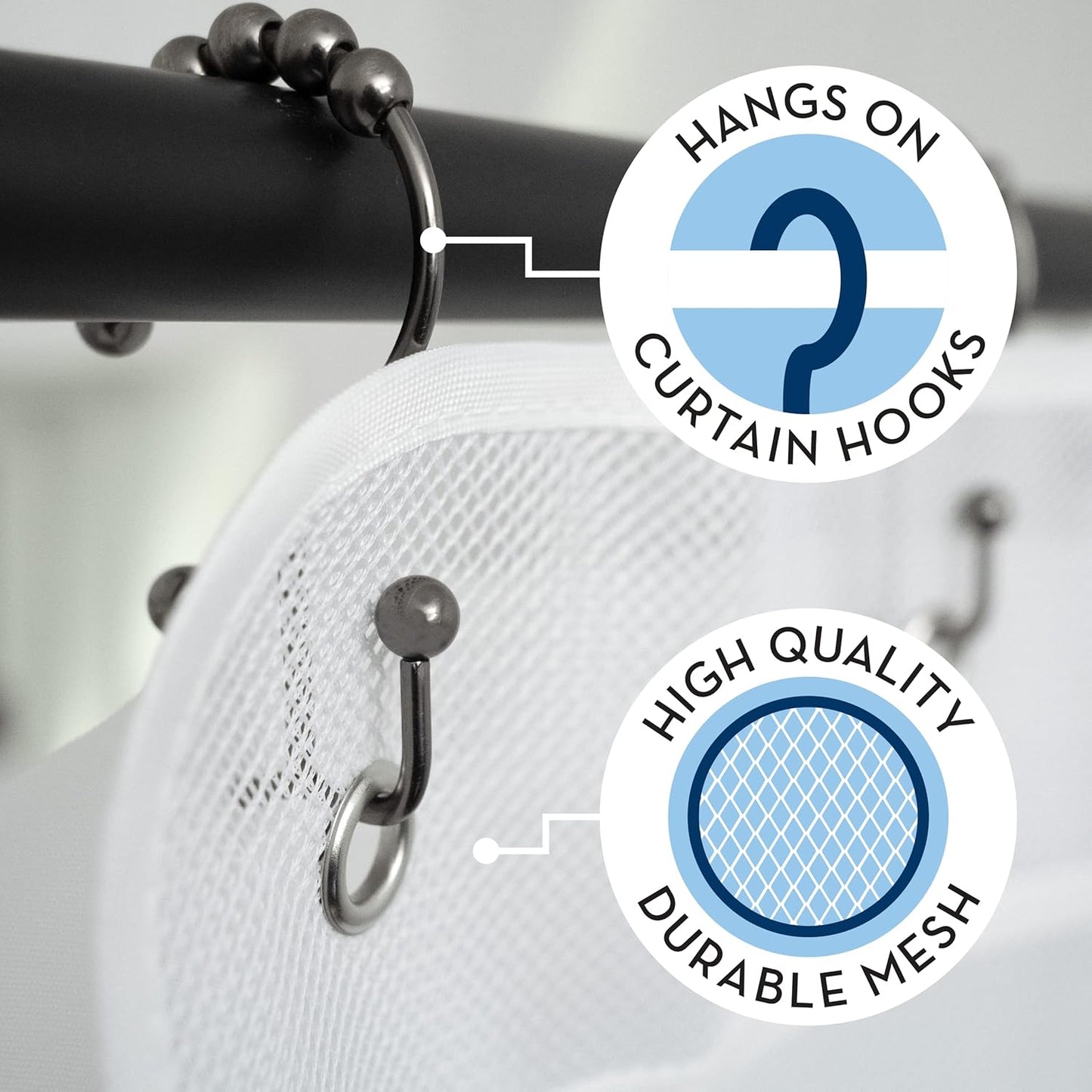 S&T INC. Shower Organizer, Shower Caddy or Bathroom Organizer with Quick Drying Mesh, 7 Pockets to Hold Shampoo, Soap, Loofah, and Cruise Ship Essentials, 14 Inch by 30 Inch, White, 2 Pack