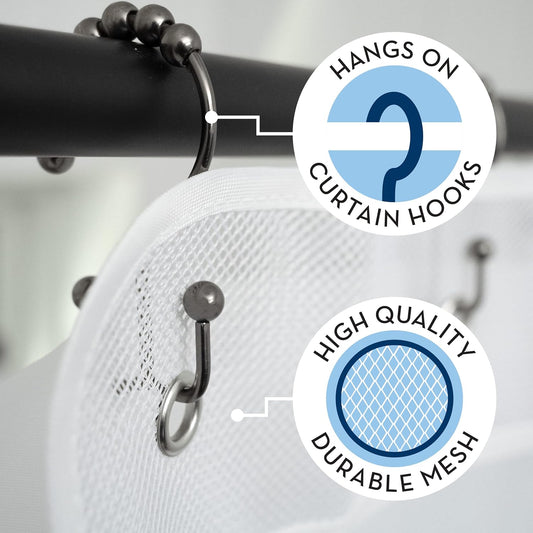 S&T INC. Shower Organizer, Shower Caddy or Bathroom Organizer with Quick Drying Mesh, 7 Pockets to Hold Shampoo, Soap, Loofah, and Cruise Ship Essentials, 14 Inch by 30 Inch, White, 2 Pack