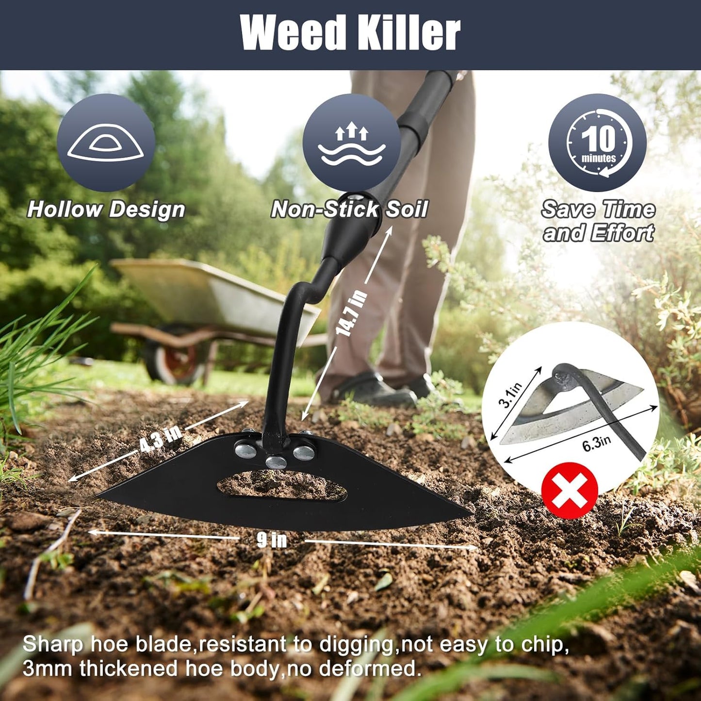 Hoe Garden Tool, Hollow Hoe with 55-85 Inch Long Handle, Adjustable Ma