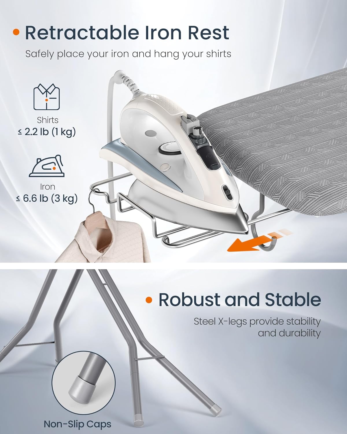 SONGMICS Ironing Board, Foldable Iron Board, Height Adjustable up to 3