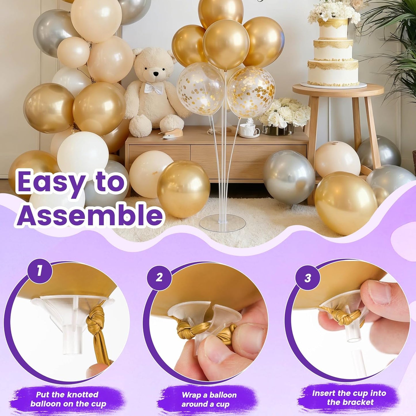 JOYYPOP 4 Sets Balloon Stand Kit For Table, Balloon Sticks with Base B