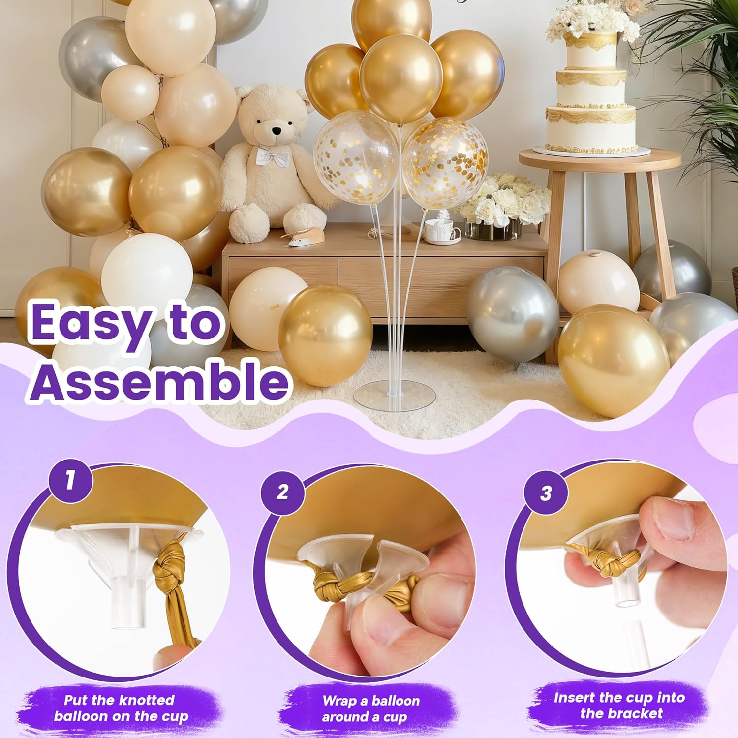JOYYPOP 4 Sets Balloon Stand Kit For Table, Balloon Sticks with Base B