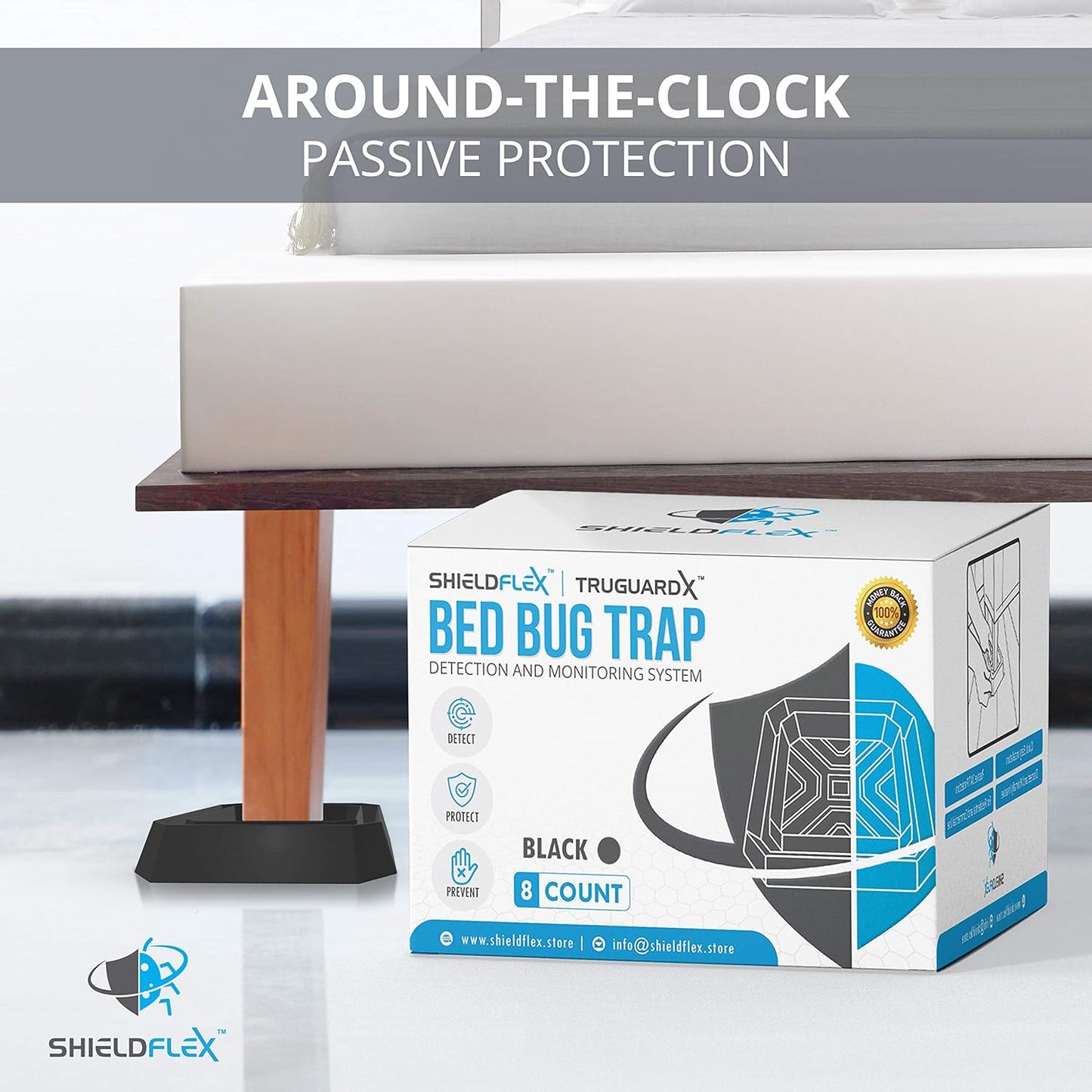 Bed Bug Trap — 8 Pack | TruGuard X Bed Bug Interceptors (Black) | Eco 