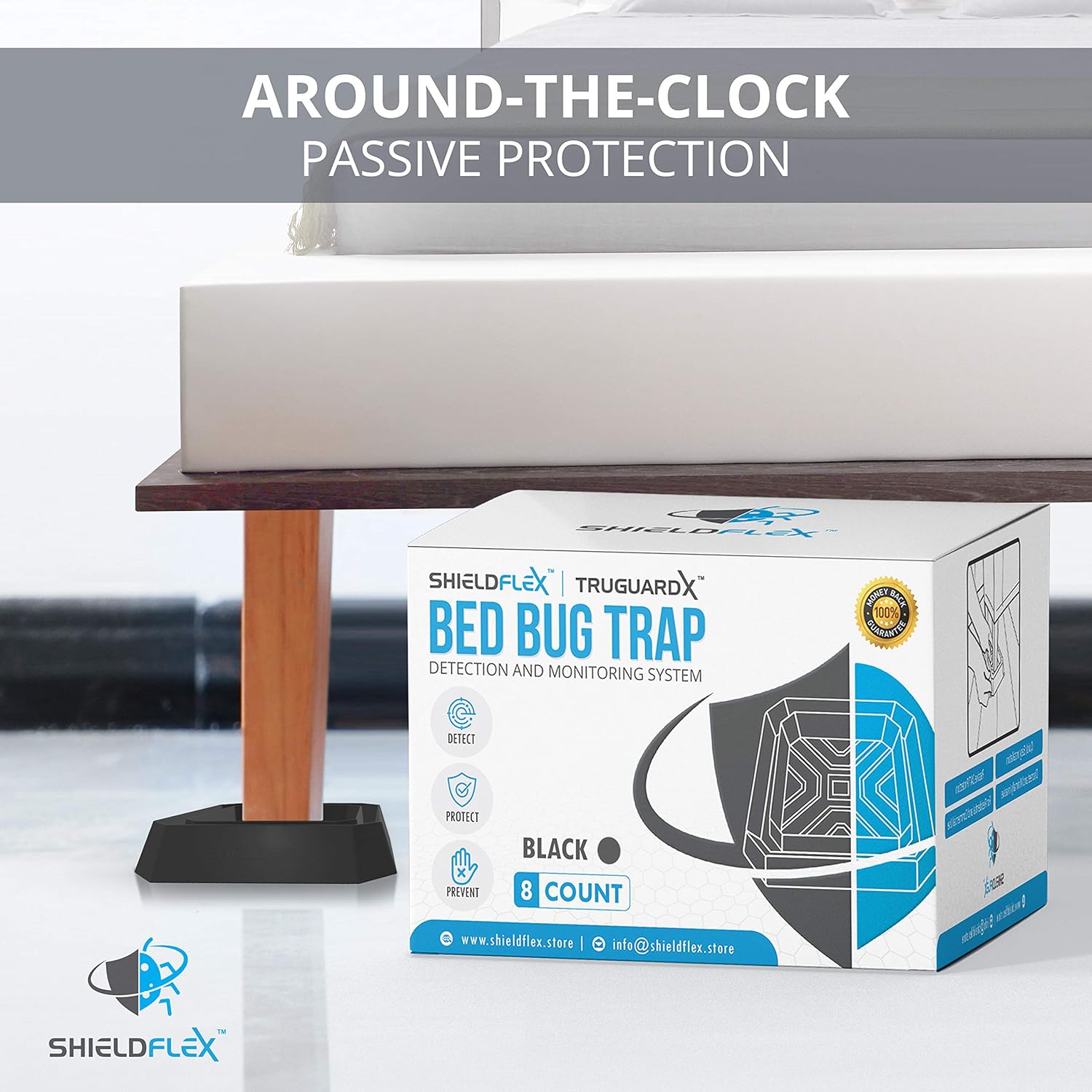 Bed Bug Trap — 8 Pack | TruGuard X Bed Bug Interceptors (Black) | Eco 