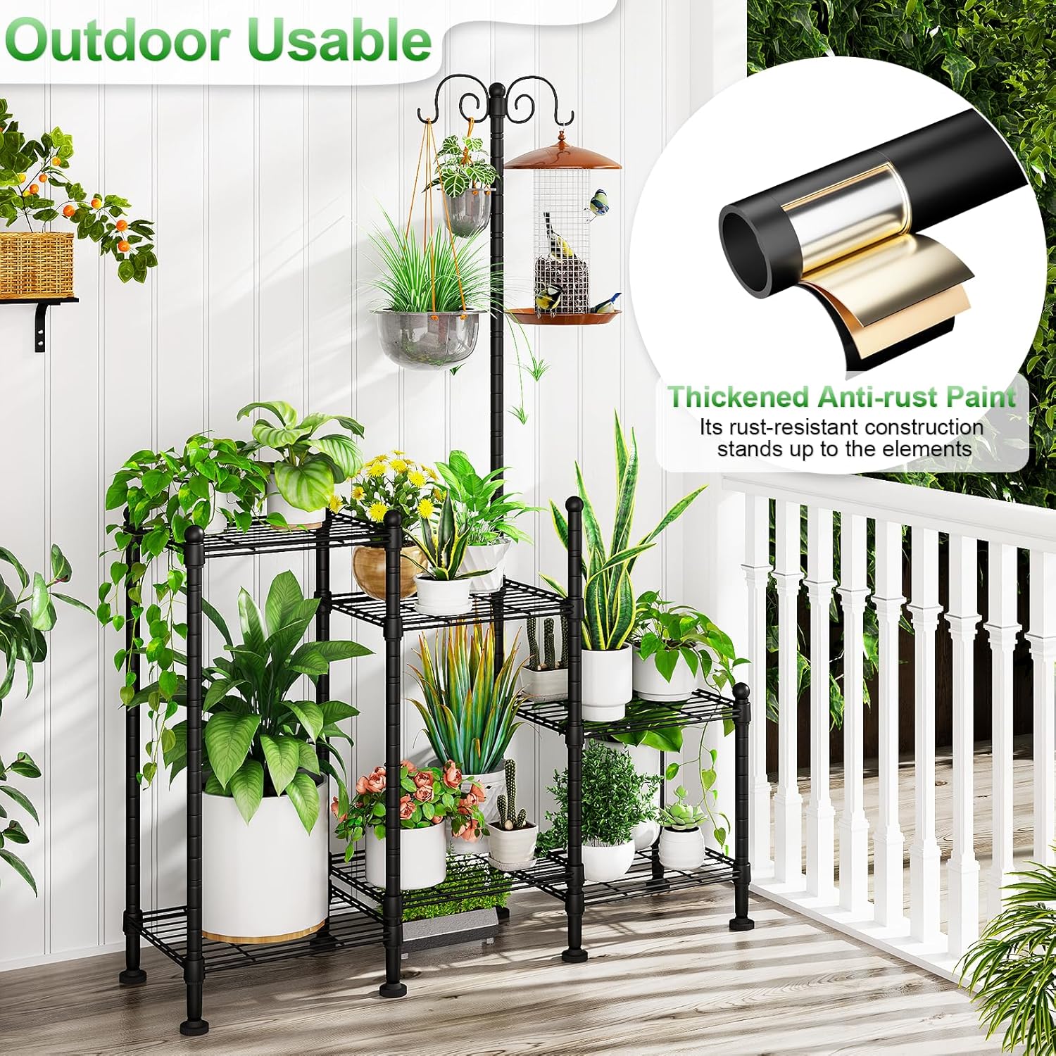 Plant Stand Indoor Outdoor, Heavy Duty Metal Waterproof 6 Tiered Plant