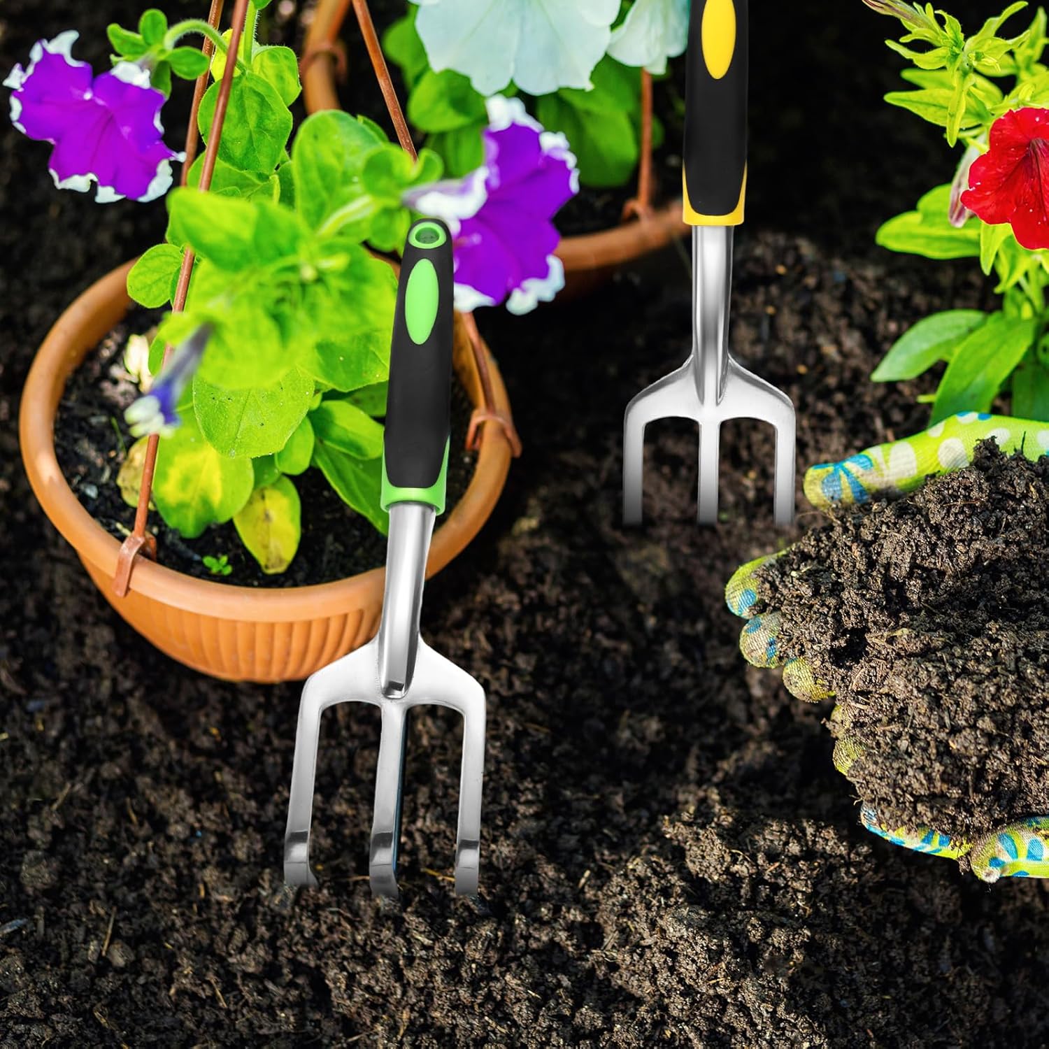 12 Pcs Hand Rake Garden Tool Mini Rake Heavy Duty Garden Cultivator 11