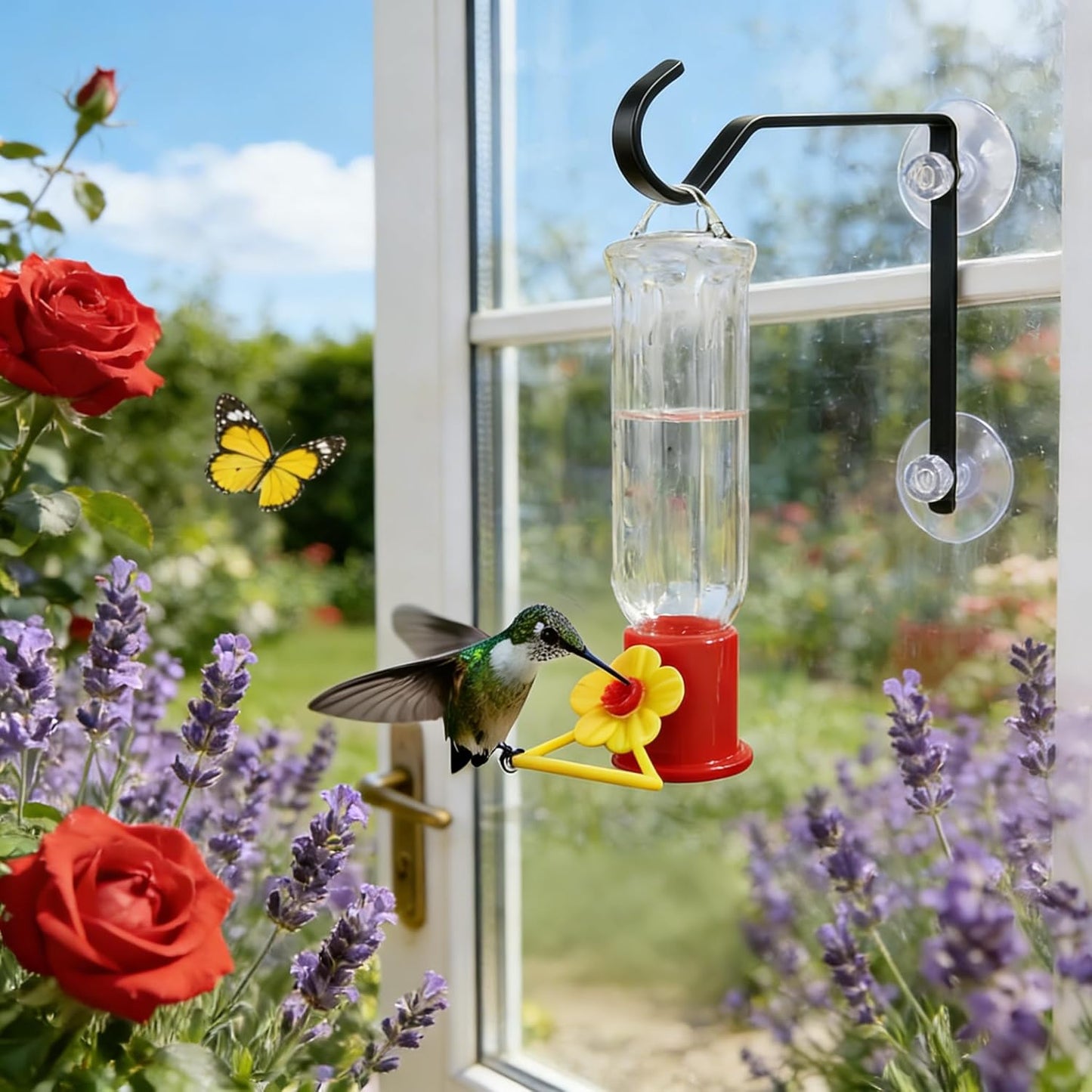 2 Pack Window Bird Feeder with Strong Suction Cup Hanger, Hummingbird Feeder for Outside Window, Hanging Hook for Wind Chimes & Plants - Garden Yard Decor