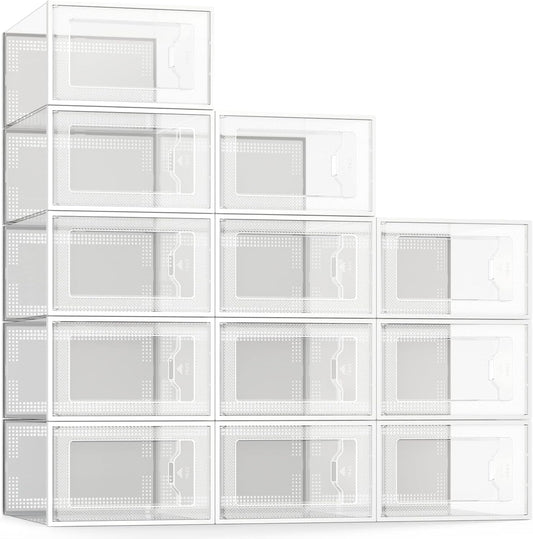SEE SPRING 12 Pack Shoe Storage Box, Clear Plastic Stackable Shoe Orga