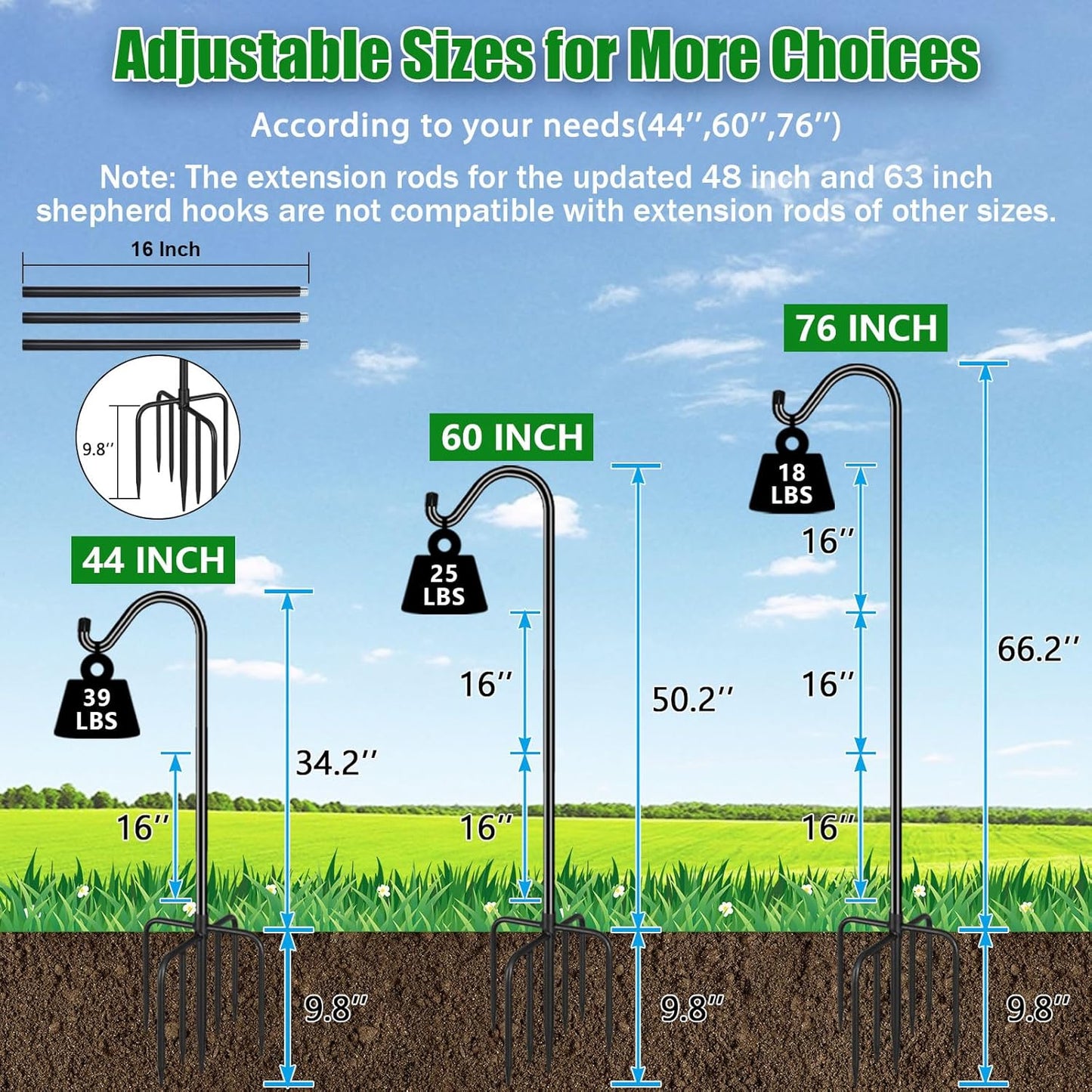 FEED GARDEN 76'' Bird Feeder Pole, Heavy Duty Shepherds Hooks for Outd
