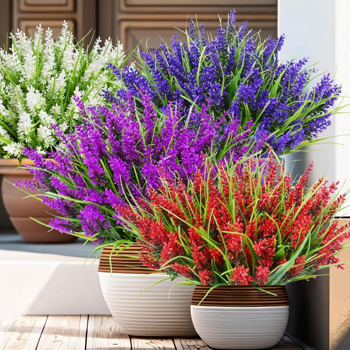20 Bundles Outdoor Artificial Plants and Flowers, UV Resistant Faux Monkey Grass with Lavender and Fake Plastic Greenery for Spring Summer Outside Planter Porch Garden Decor, Purple