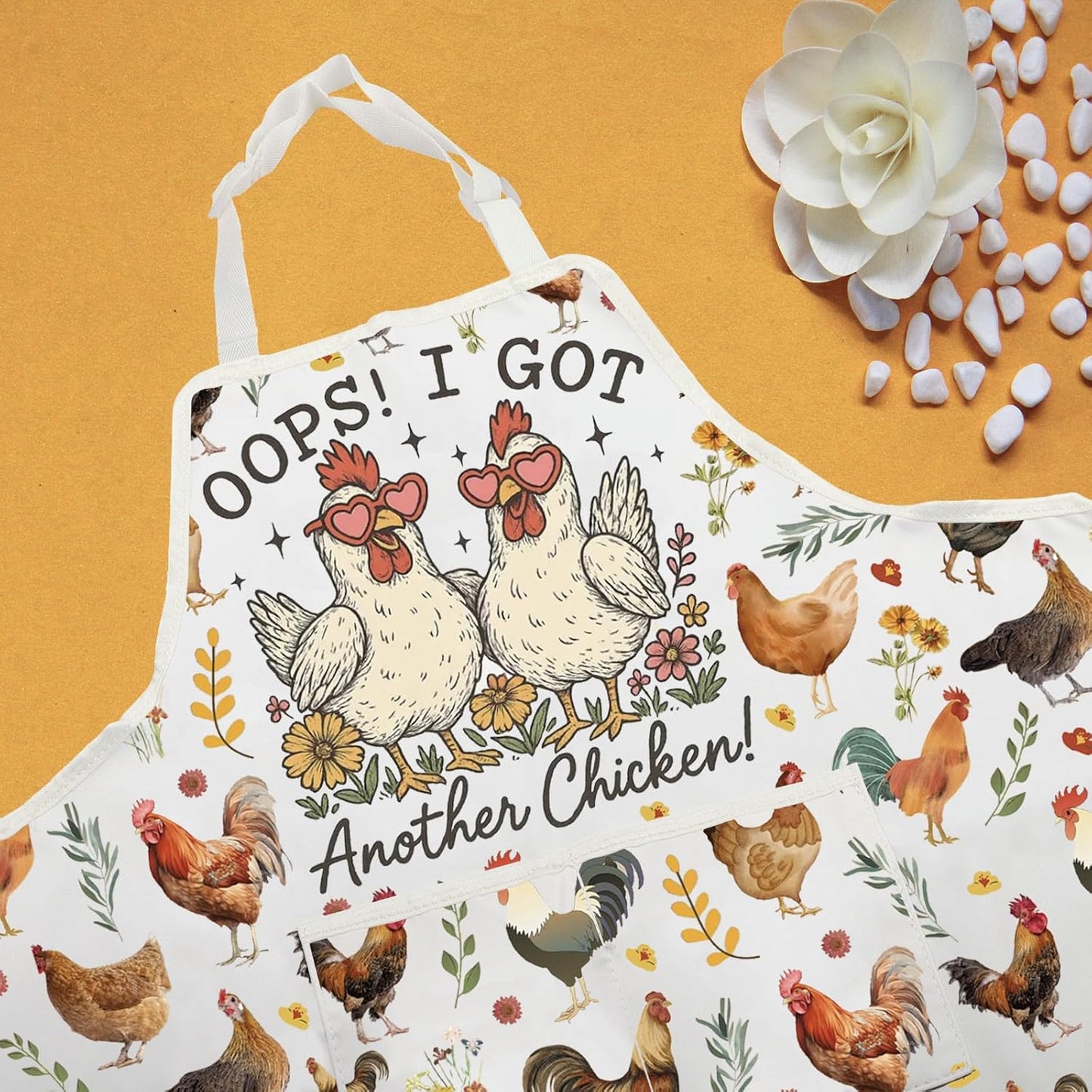 WCGXKO Oops I Got Another Chicken Kitchen Apron Animal Rustic Farmhouse Gift Country Floral Hen Merch