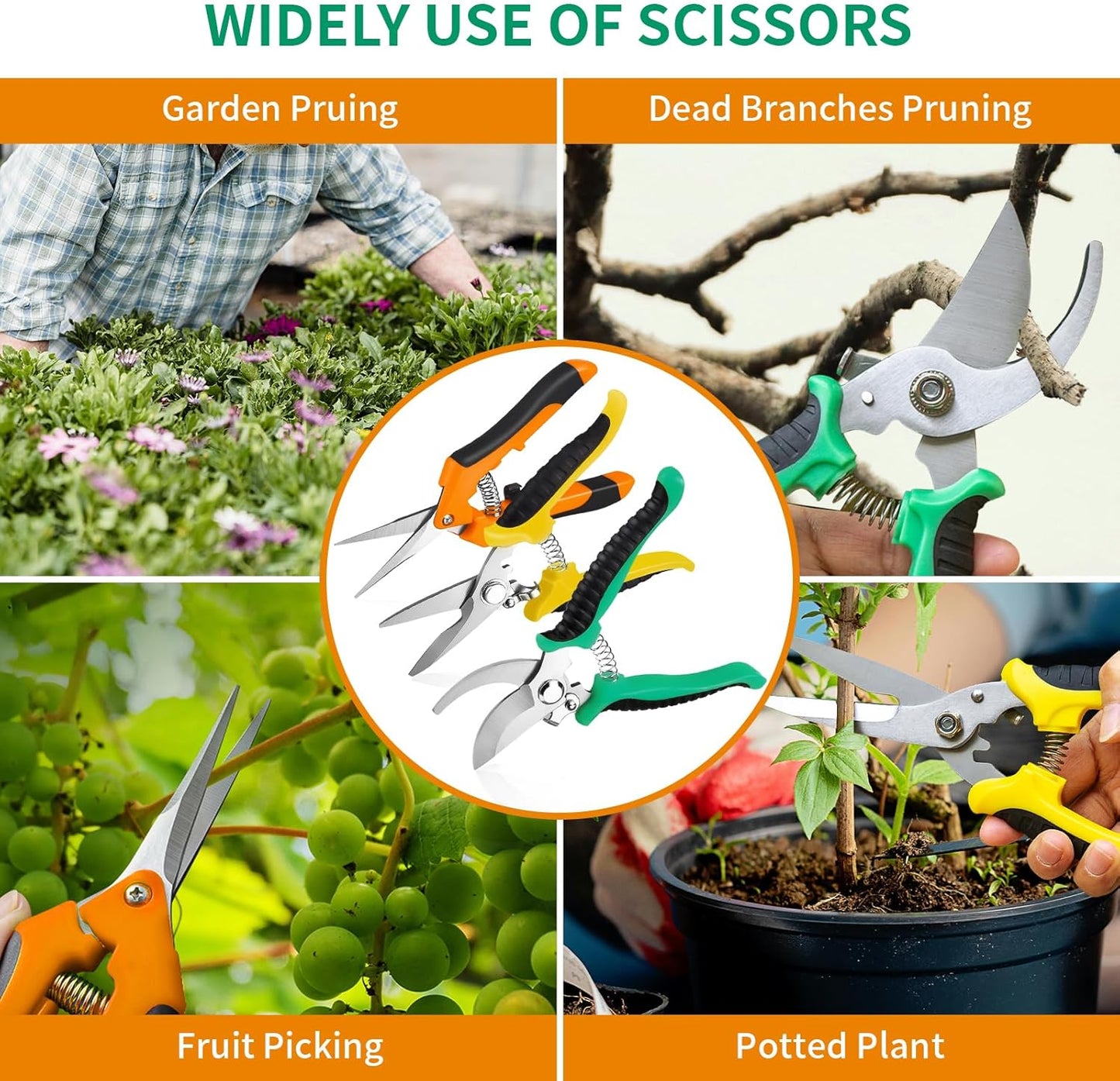 Garden Pruning Shears 3 Pack Gardening Shears Garden Scissors Stainles