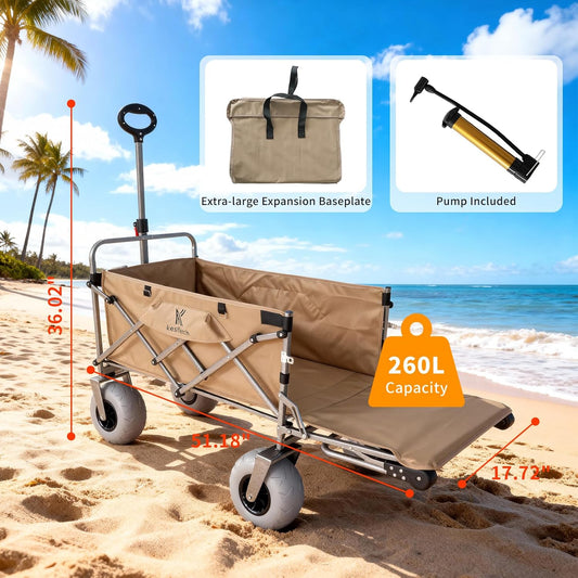Beach Wagon with Big Wheels for Sand – 10" Balloon Tires & 450lb Heavy