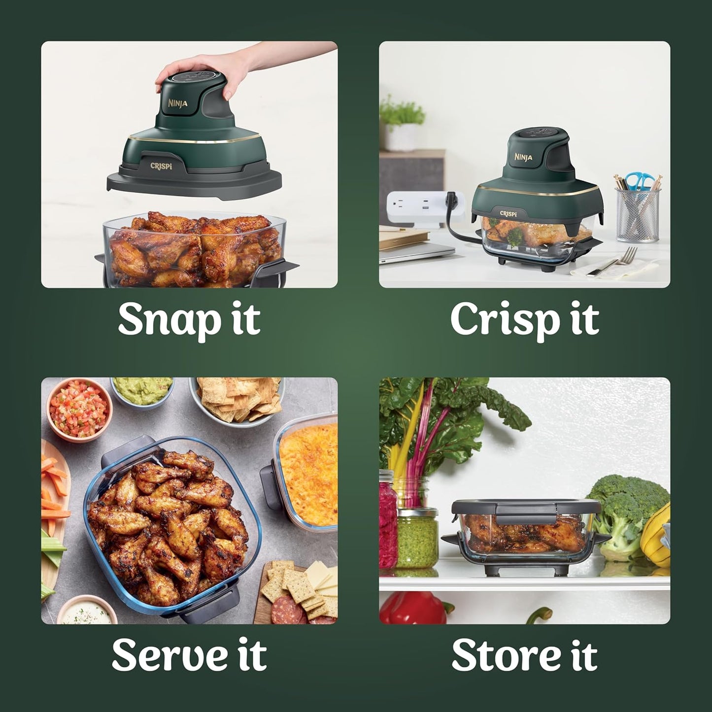 Ninja Crispi 5-in-1 Glass Air Fryer | 450°F, Nontoxic, 4QT & 6-Cup Con