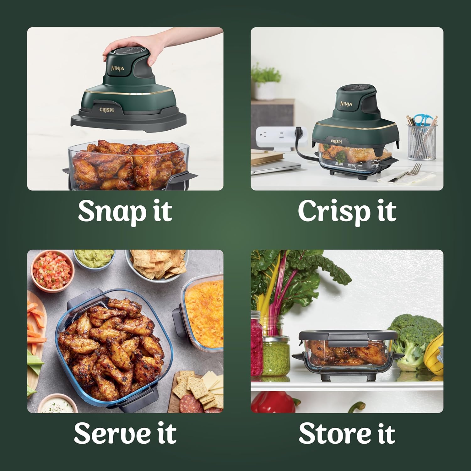 Ninja Crispi 5-in-1 Glass Air Fryer | 450°F, Nontoxic, 4QT & 6-Cup Con