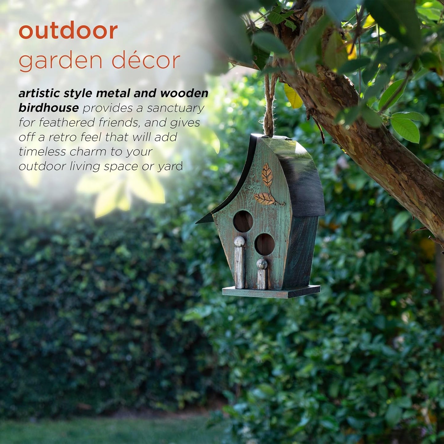 Alpine Corporation 12" Tall Outdoor Hanging Wooden Birdhouse, Turquoise