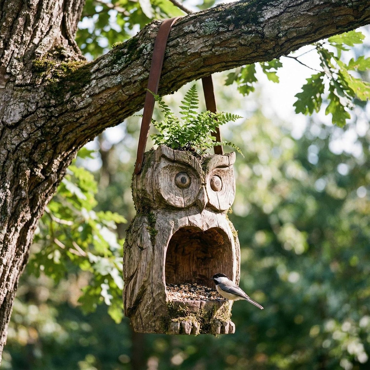 Owl Shaped Bird Feeder - Resin Owl Statue, Sparrow Feeding Station for Displaying, Premium Quality Garden Set, Sculpting Tool with Weather-Resistant Coating, Versatile Outdoor Aid for Nourishing