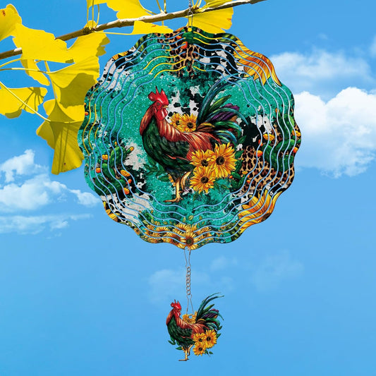 Rooster Wind Spinners Outdoor - Chicken 3D Metal Yard Wind Spinner Hanging Decor, Wind Spinners for Women Mom Men Grandma Dad Grandpa, (12 X 12 Inches)