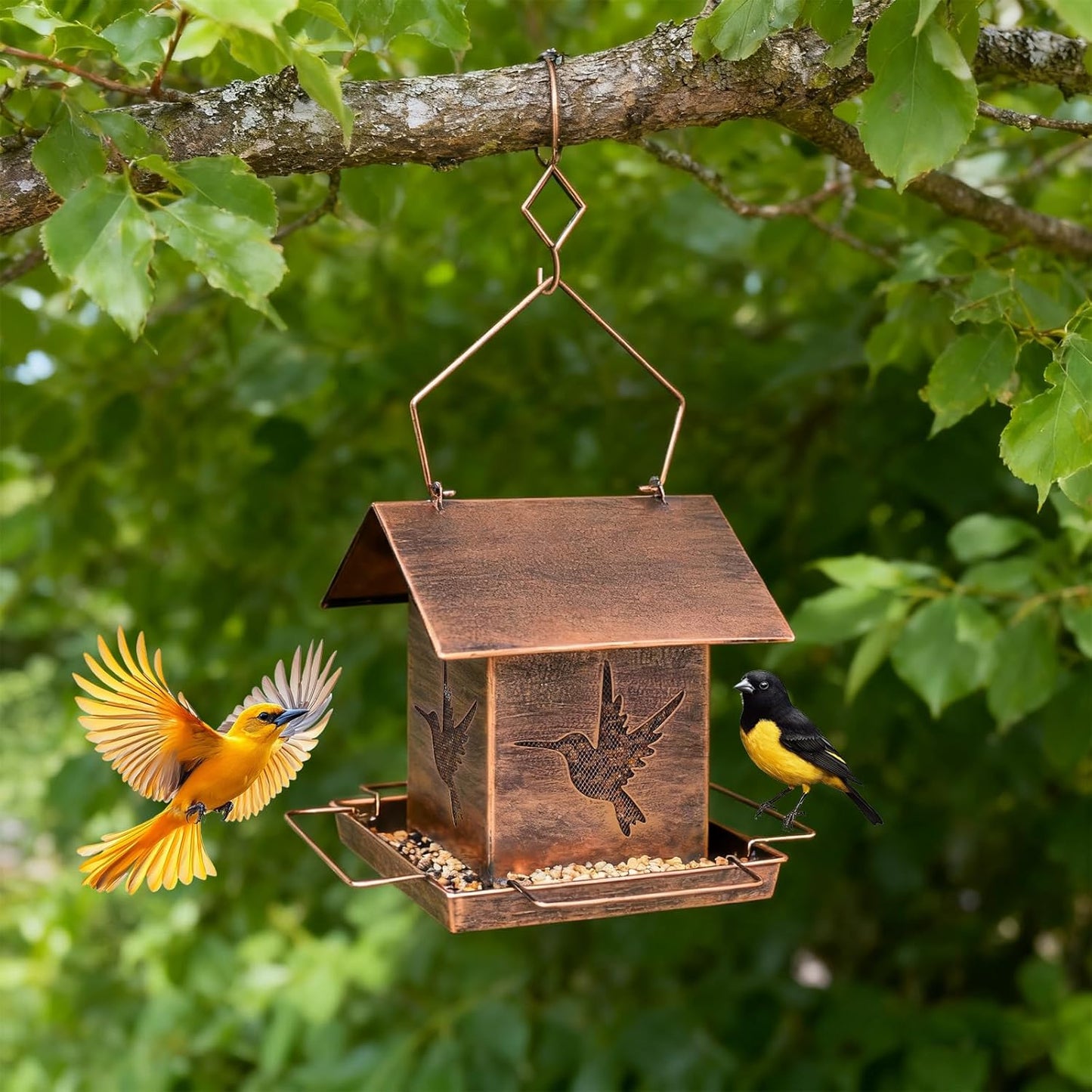 Vintage Metal Bird Feeders, Unique Design Bird Feeder for Outside Squirrel Proof, Attracting Wild Birds, Bronze