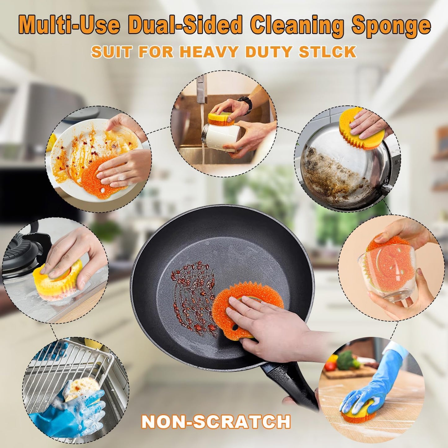 SmilePowo 5 Pack Scrub Sponge, Dual-Sided Temperature Controlled Kitch