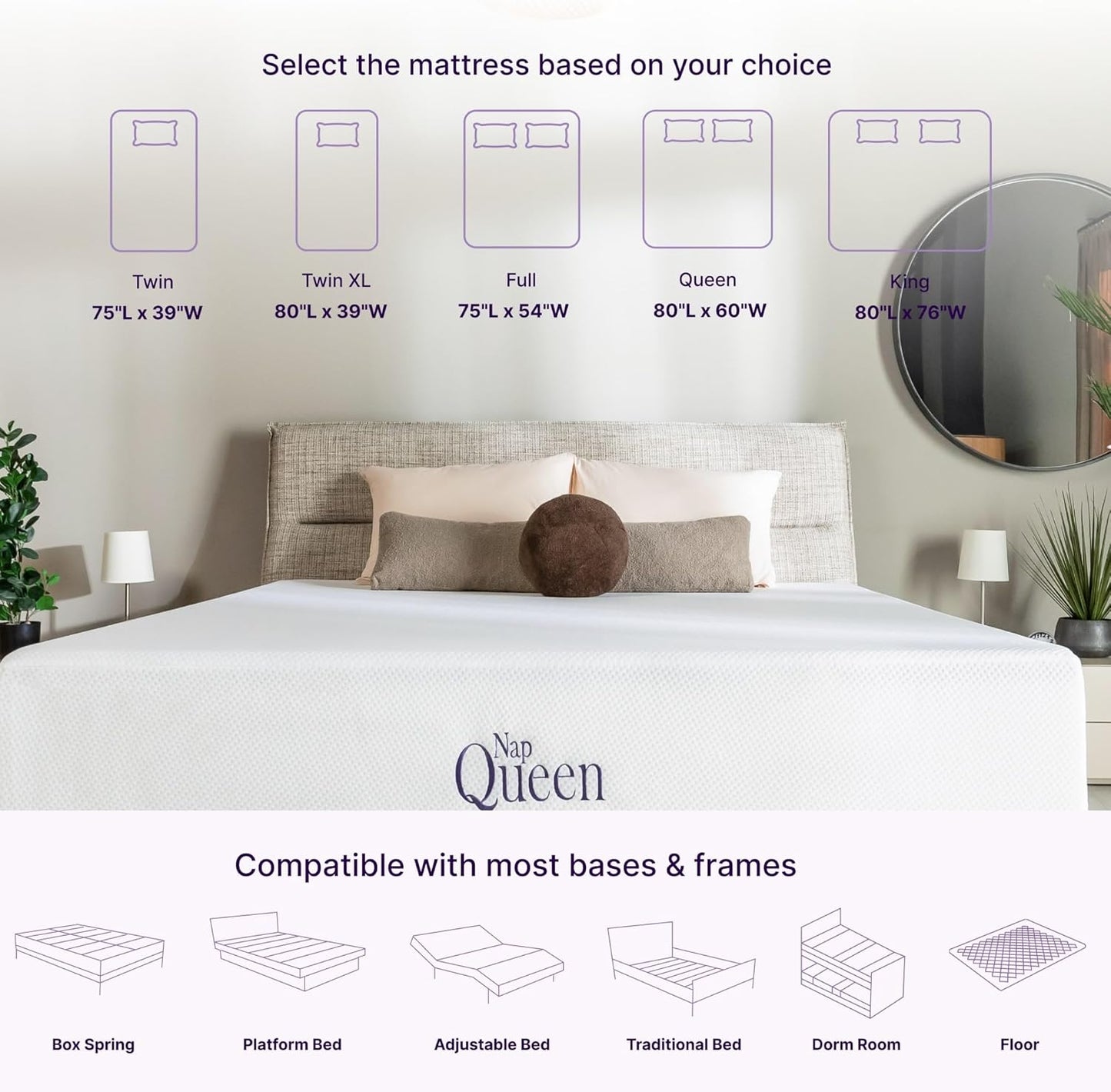 NapQueen 8 Inch Full Size Mattress, Bamboo Charcoal Memory Foam Mattress, Bed in a Box
