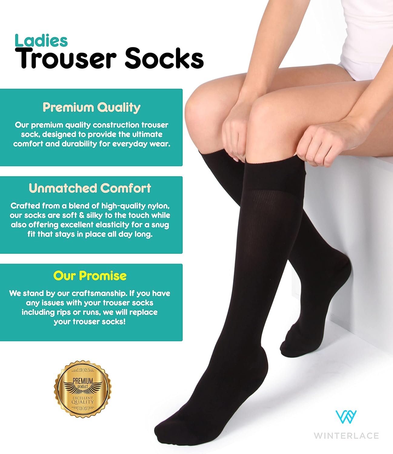 Winterlace Women’s Trouser Socks, Opaque Stretchy Nylon Knee High, Man