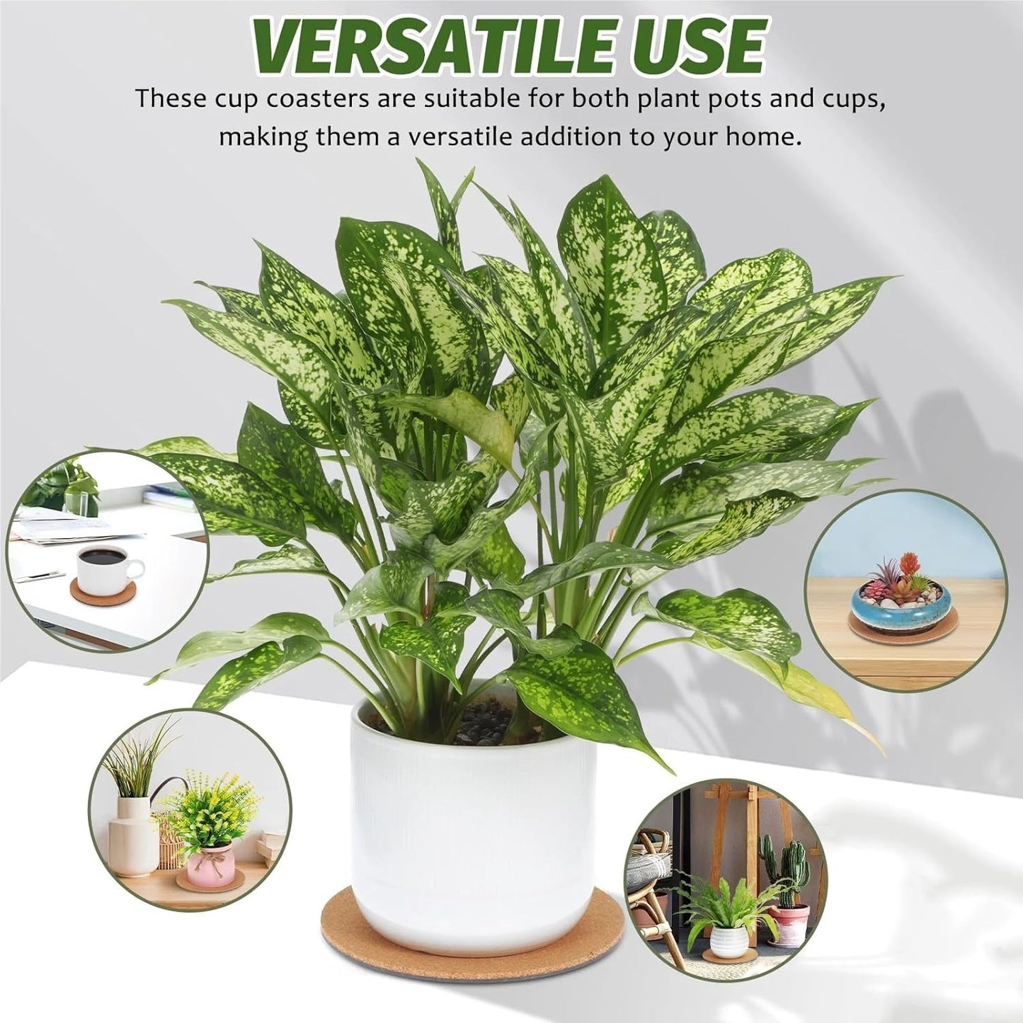 Round Cork Plant Pot Mats Non-Slip Base Coasters Indoor Outdoor Plante