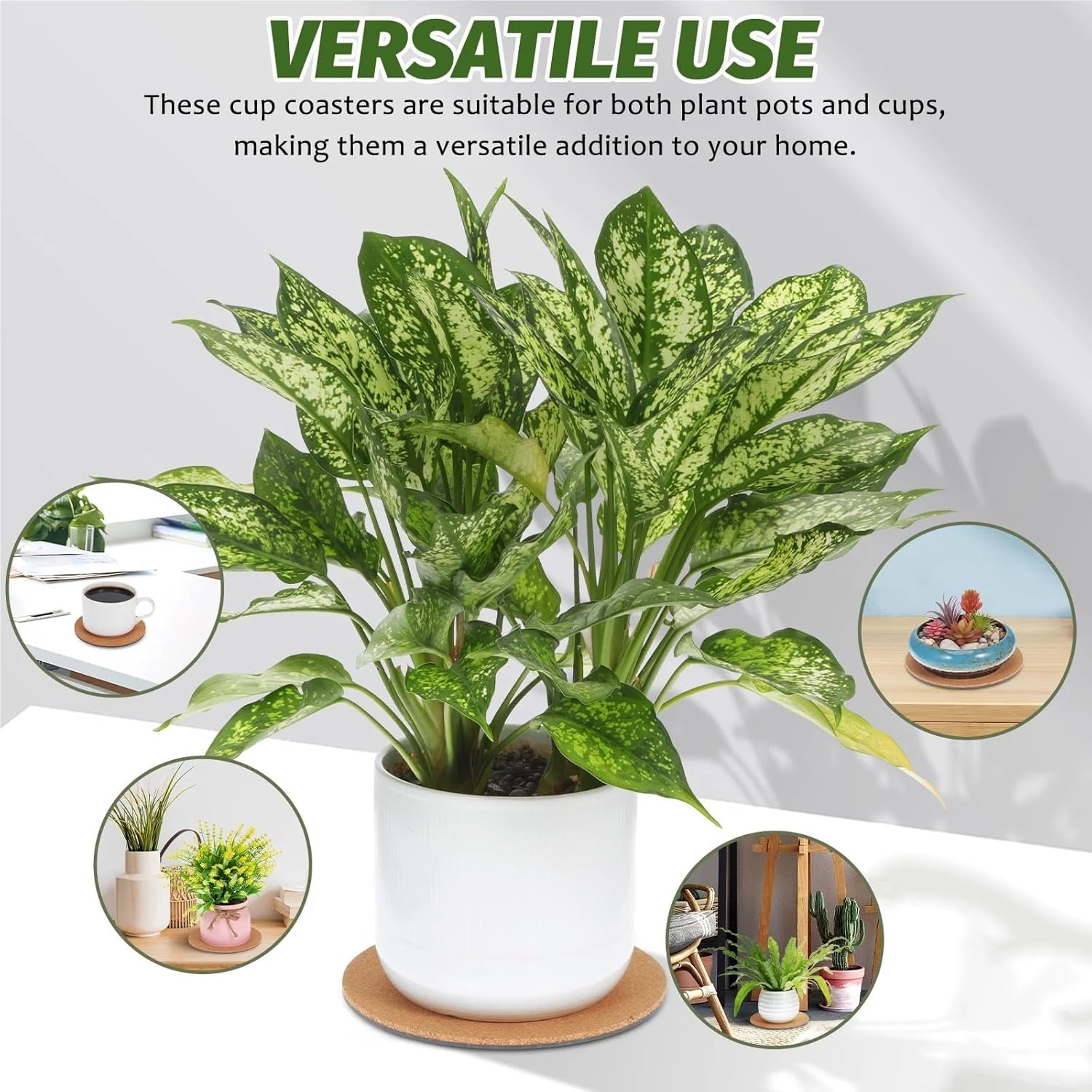 Round Cork Plant Pot Mats Non-Slip Base Coasters Indoor Outdoor Plante