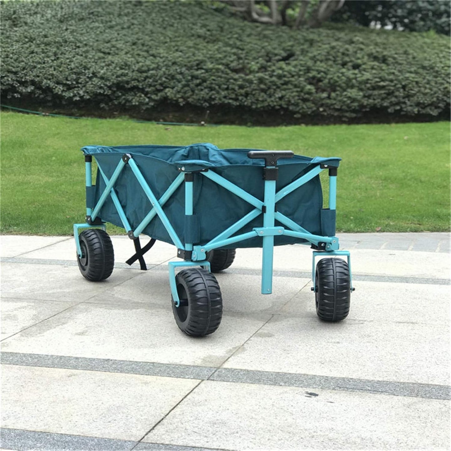 Garden Carts Outdoor Camping Trolley Waterproof Picnic Camping Car Portable Folding Four-Wheel Beach Hand Trailer Outdoor Trolley (Color : Green, Size : One Szie) (Green One szie)