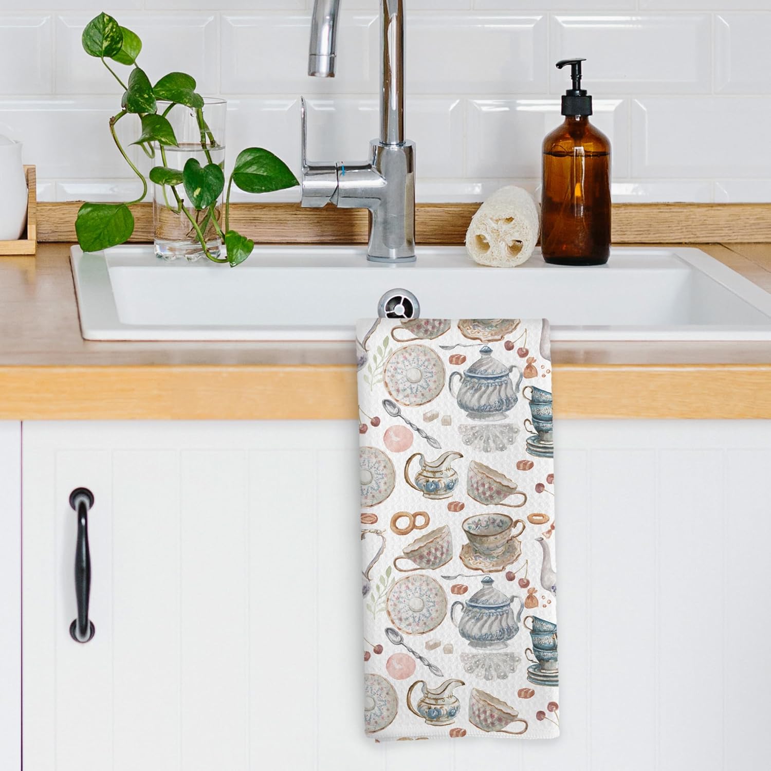 Vintage Teacups Kitchen Dish Towels, Retro French Garden Tea Lover Gif