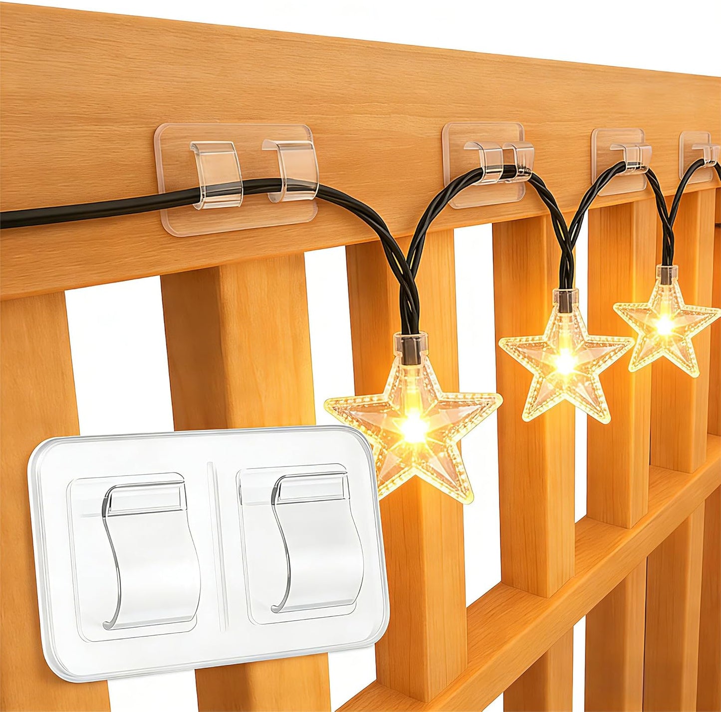 Outdoor Garden Lights Hooks 25-Pcs: Waterproof UV-Resistant Light Clips with Adhesive Strips for Spring Summer Wedding Party String Lights - No Damage, Tools-Free Sticky Clip for Holiday Patio Decor