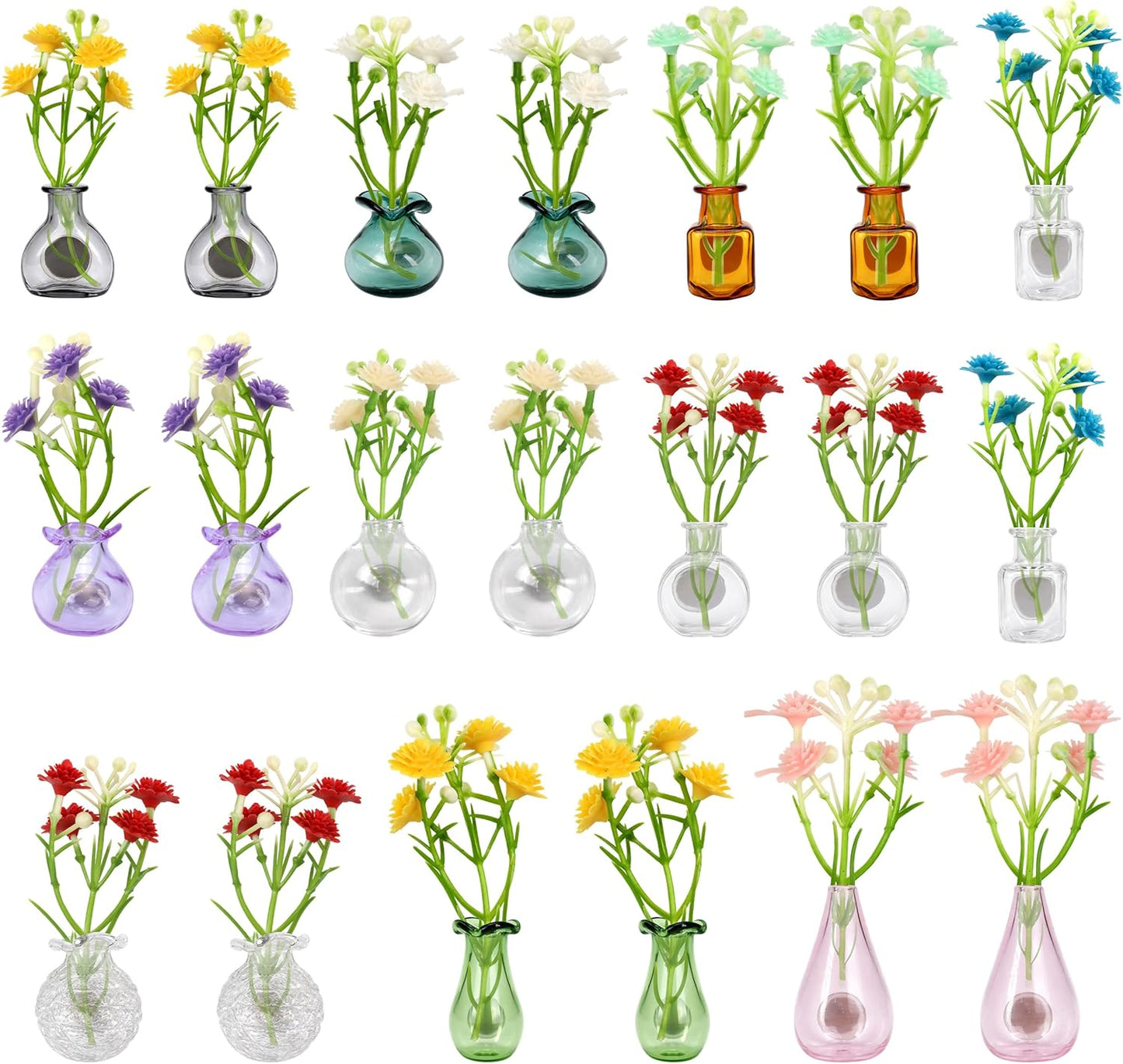20pcs Mini Flower Pot Magnets for Fridge Glass Magnetic Vase for Refrigerator,Tiny Cute Bud Planters, Funny Aesthetic Plant Accessories for Locker, Office, Kitchen Decoration, Small Design Gift Idea
