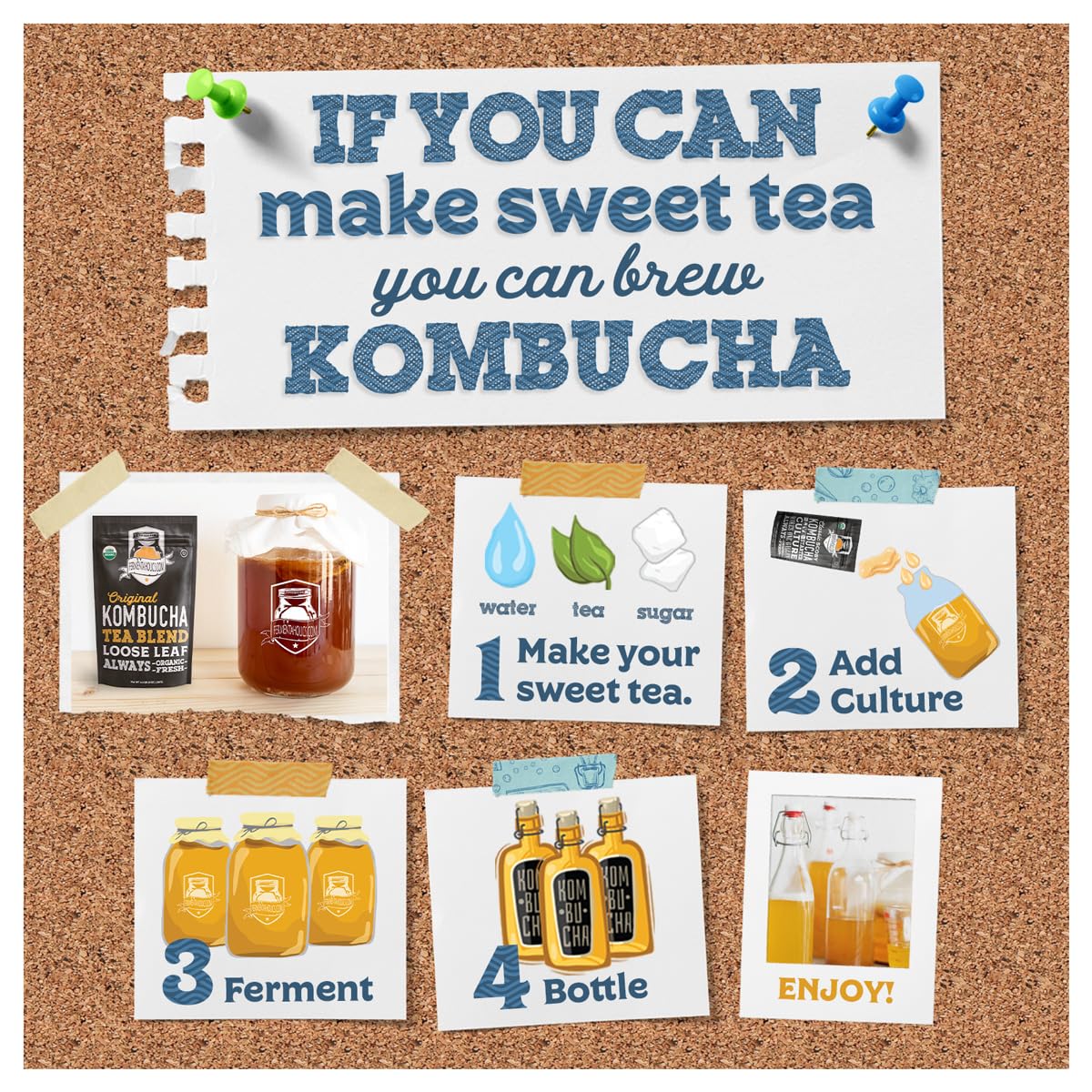 Fermentaholics ORGANIC Kombucha SCOBY With Twelve Ounces of Starter Tea - Live Starter Culture - Makes A One Gallon Batch - 1.5 Cups of Strong Mature Starter Tea - Brew Your Own Kombucha (1 Pack, 1, Count)