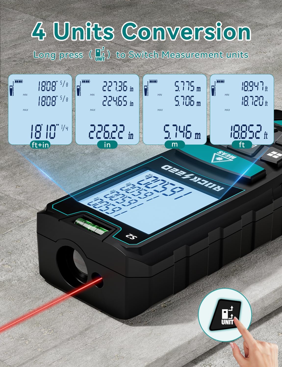 Laser Measure 50M/165ft,RockSeed Digital Laser Distance Meter with 2 B