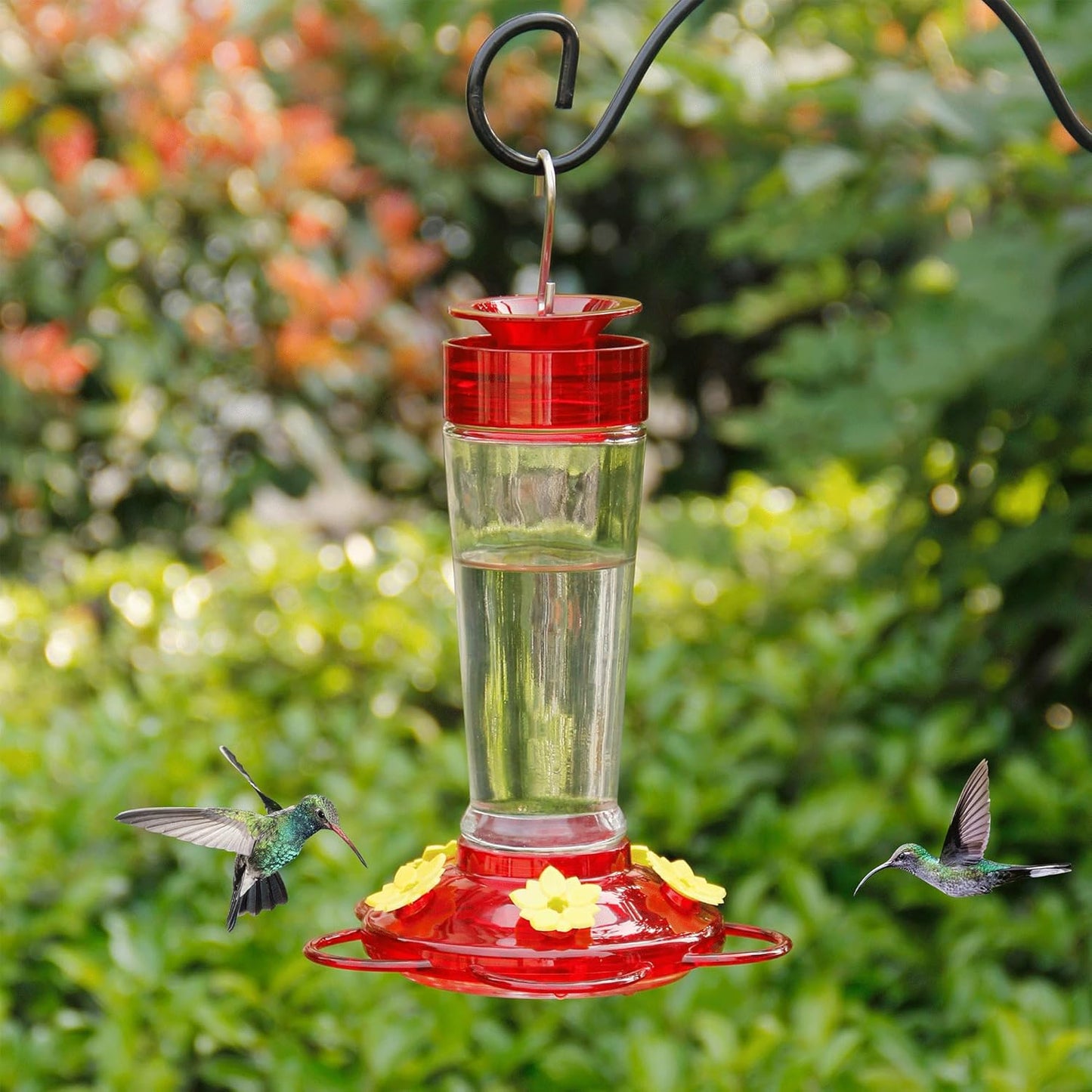 Shrdaepe Hummingbird Feeder, Glass Bottle Bird Feeders, 5 Feeding Ports, 10-Ounce Nectar Capacity