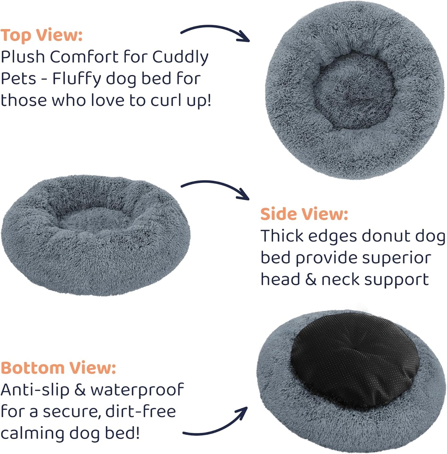 Donut Dog Bed - Premium Comfort for Anxiety Relief - Fluffy & Calming 