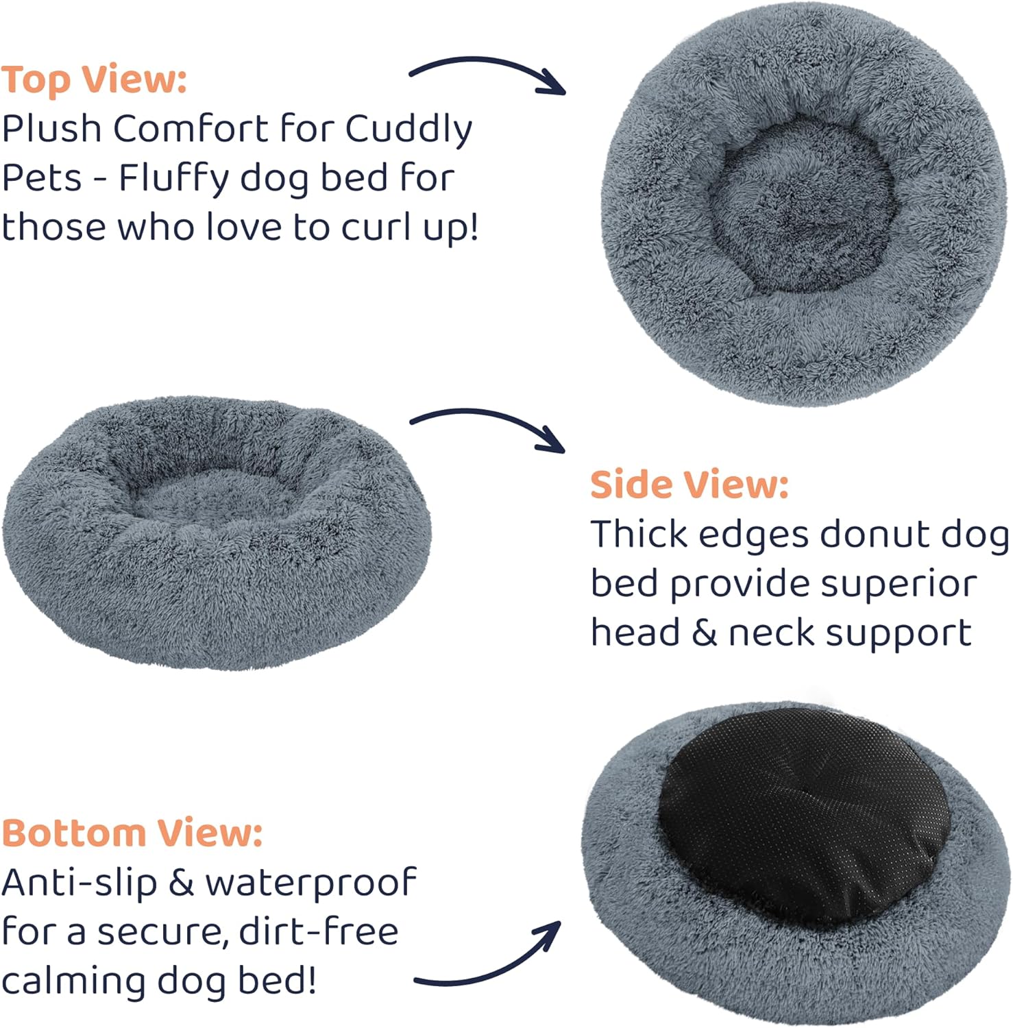 Donut Dog Bed - Premium Comfort for Anxiety Relief - Fluffy & Calming 