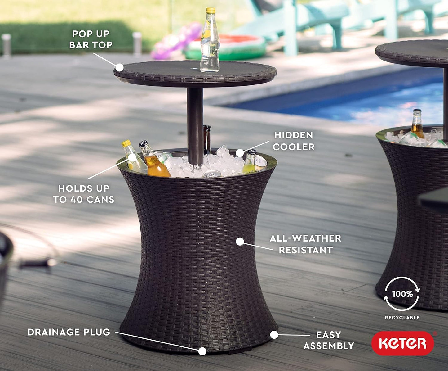 Keter Pacific Cool Bar Outdoor Patio Furniture and Hot Tub Side Table 
