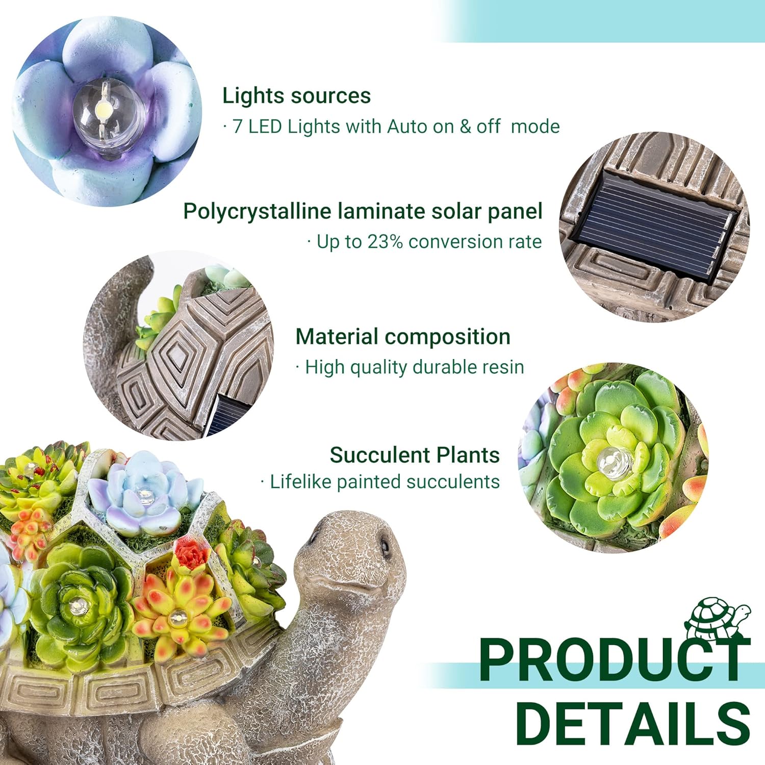 GIGALUMI Solar Garden Statues Turtle Figurine Lights for Outside, Yard
