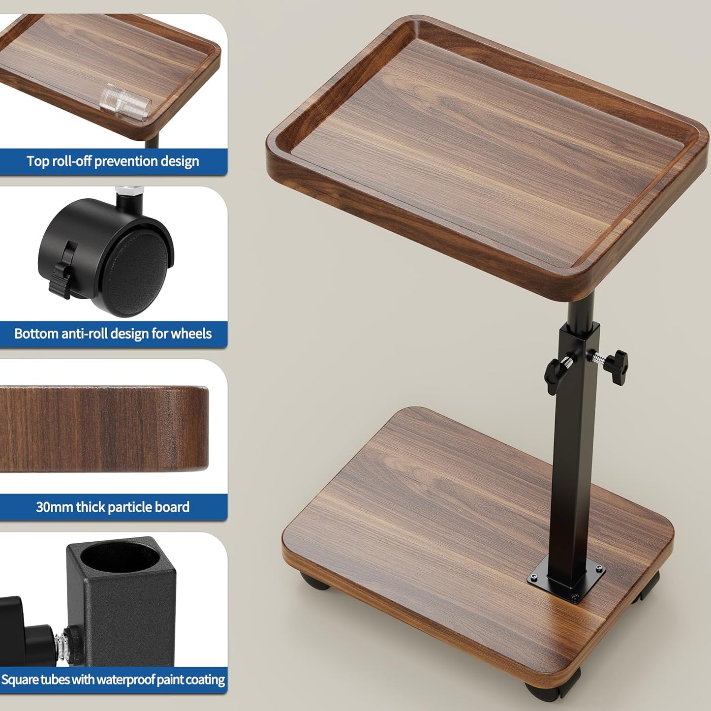 C Table End Table Adjustable Height, 360°Swivel TV Tray Table for Smal