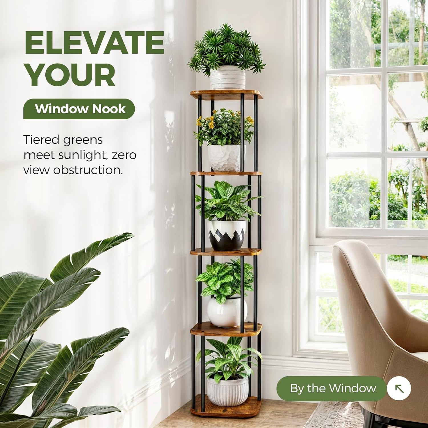 Bamworld Tall Plant Stand Indoor, Corner Plant Shelf for Multiple Plan