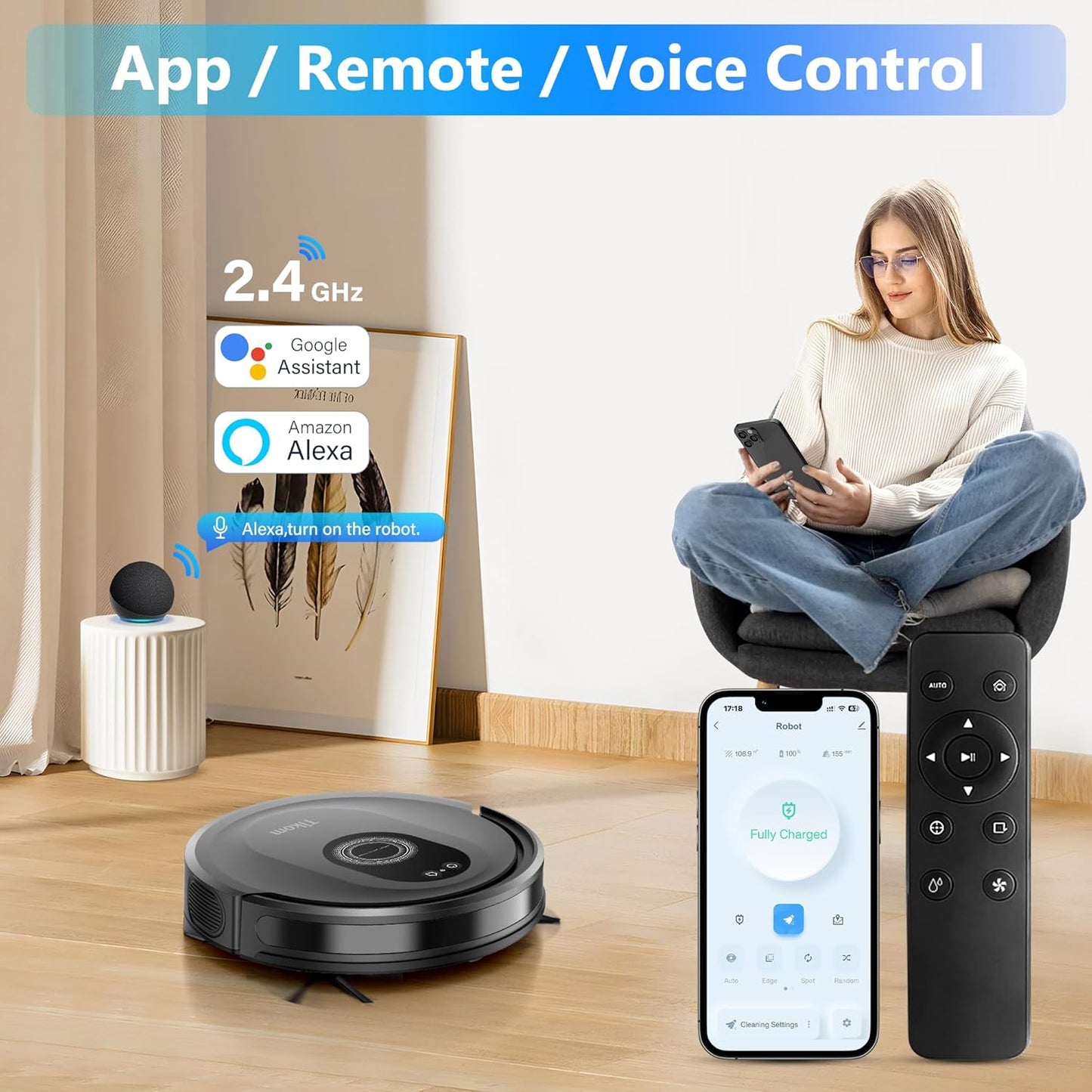 Tikom Robot Vacuum and Mop Combo, 5000Pa Robotic Vacuum Cleaner, 150 M