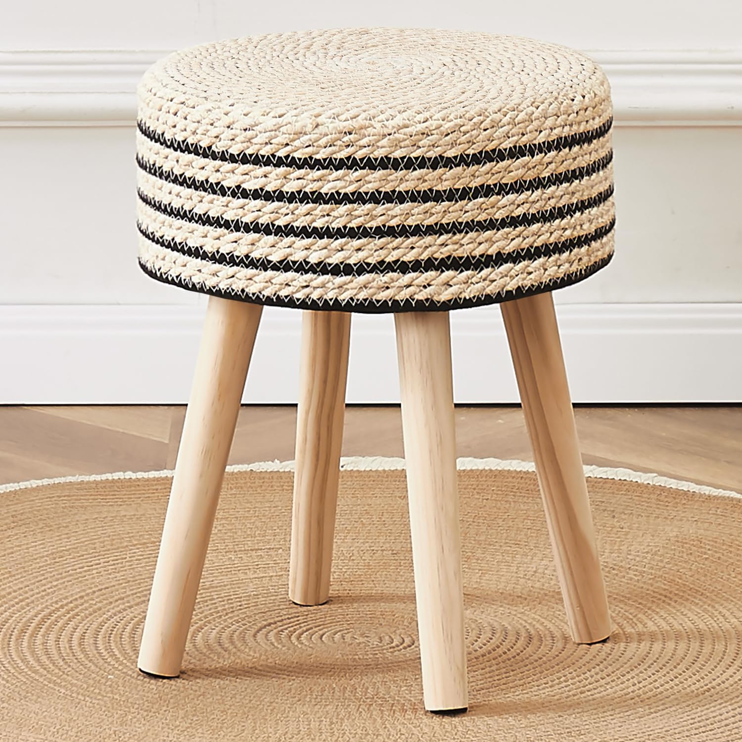 Cpintltr Round Ottoman Footstool Natural Seagrass Foot Stool Pouf Otto