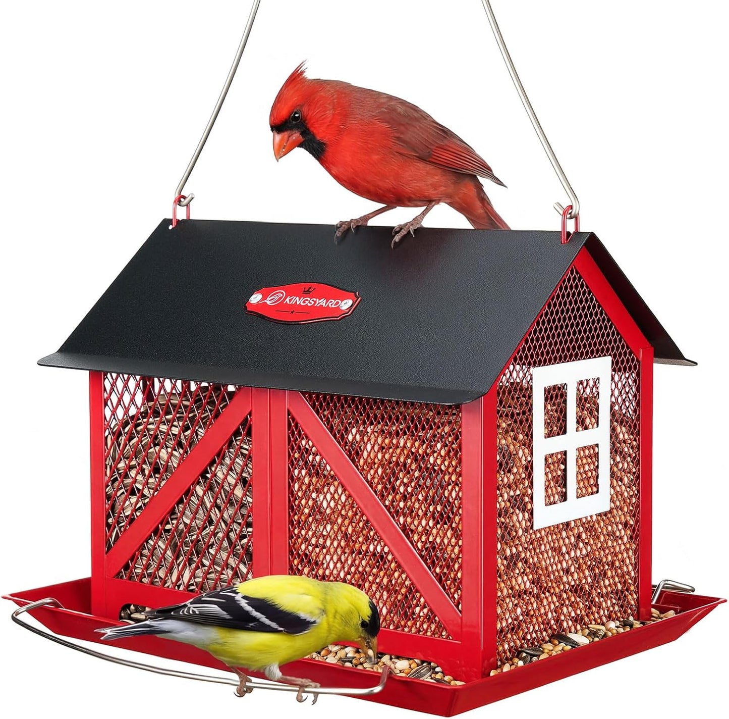 Kingsyard Metal Bird Feeder for Outdoors Hanging, 2-in-1 Wild Bird Fee