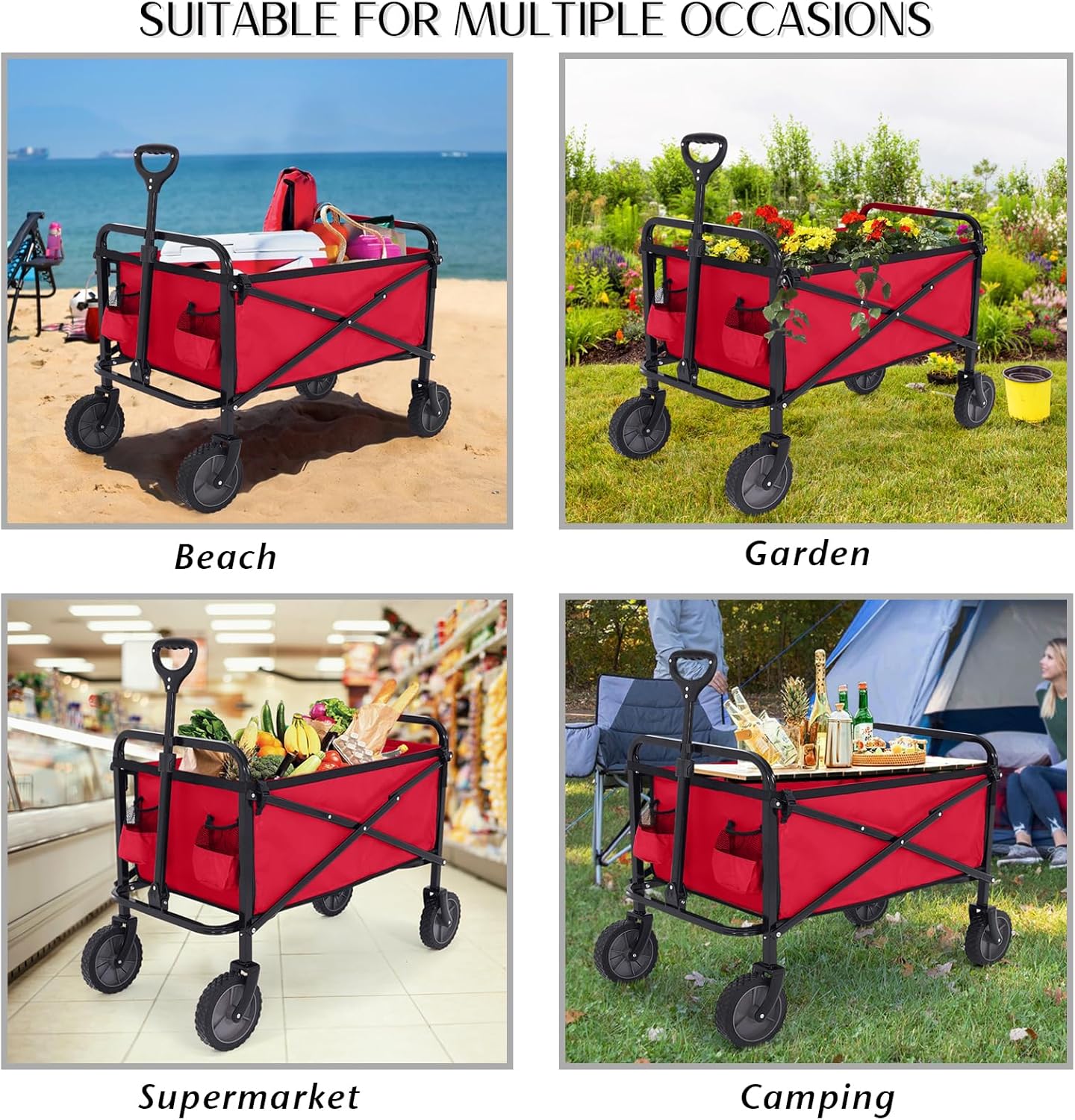 ABCCANOPY Folding Collapsible Utility Wagon Cart Outdoor Garden Shopping Camping Cart, Burgundy