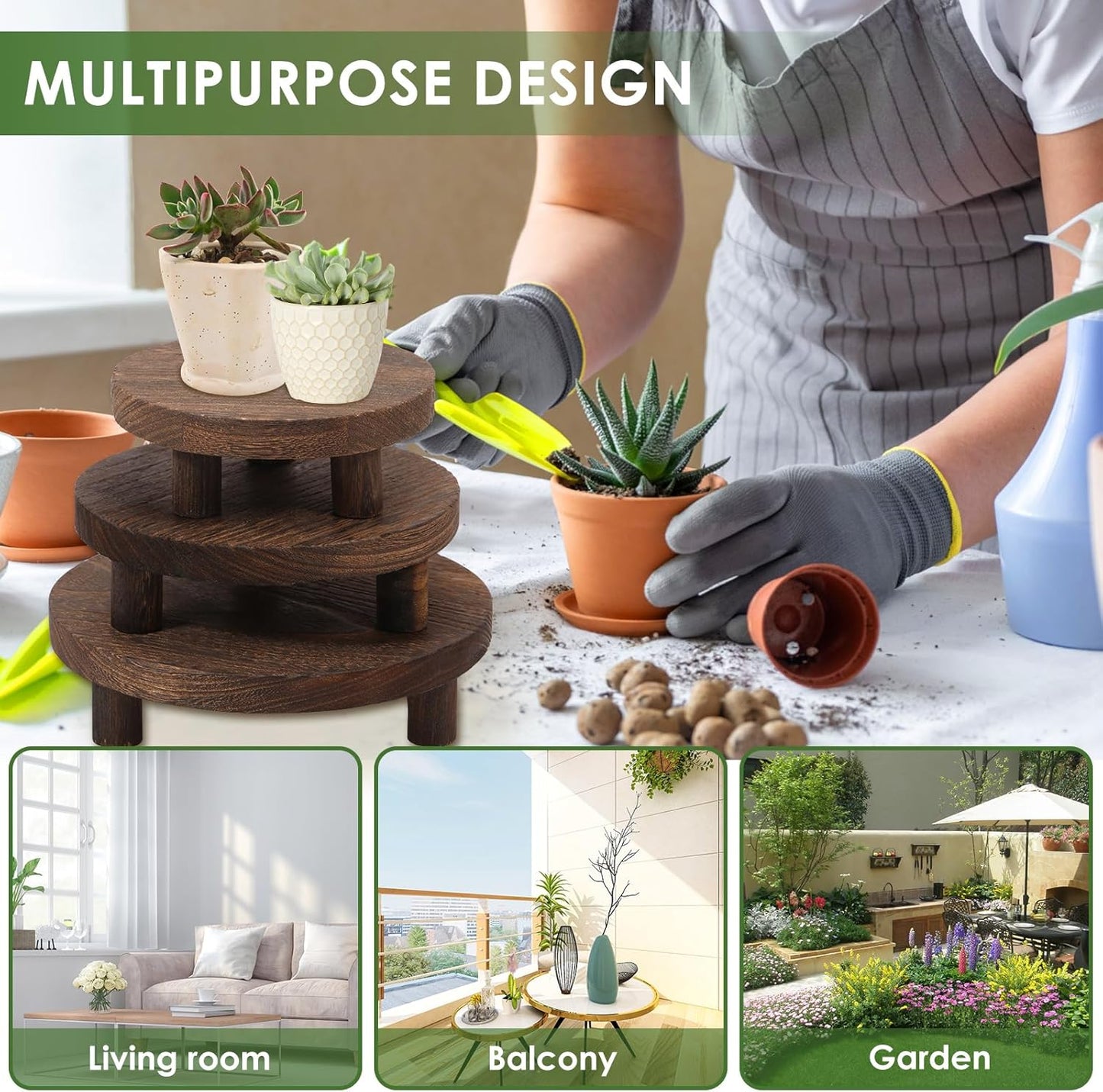 4 Pcs Wooden Risers for Decor, Mini Pedestal Plants Stool Display Stand, Tiered Tray Round Risers Decor, Flower Pot Pedestal Holder for Home Kitchen Cake Dessert Display