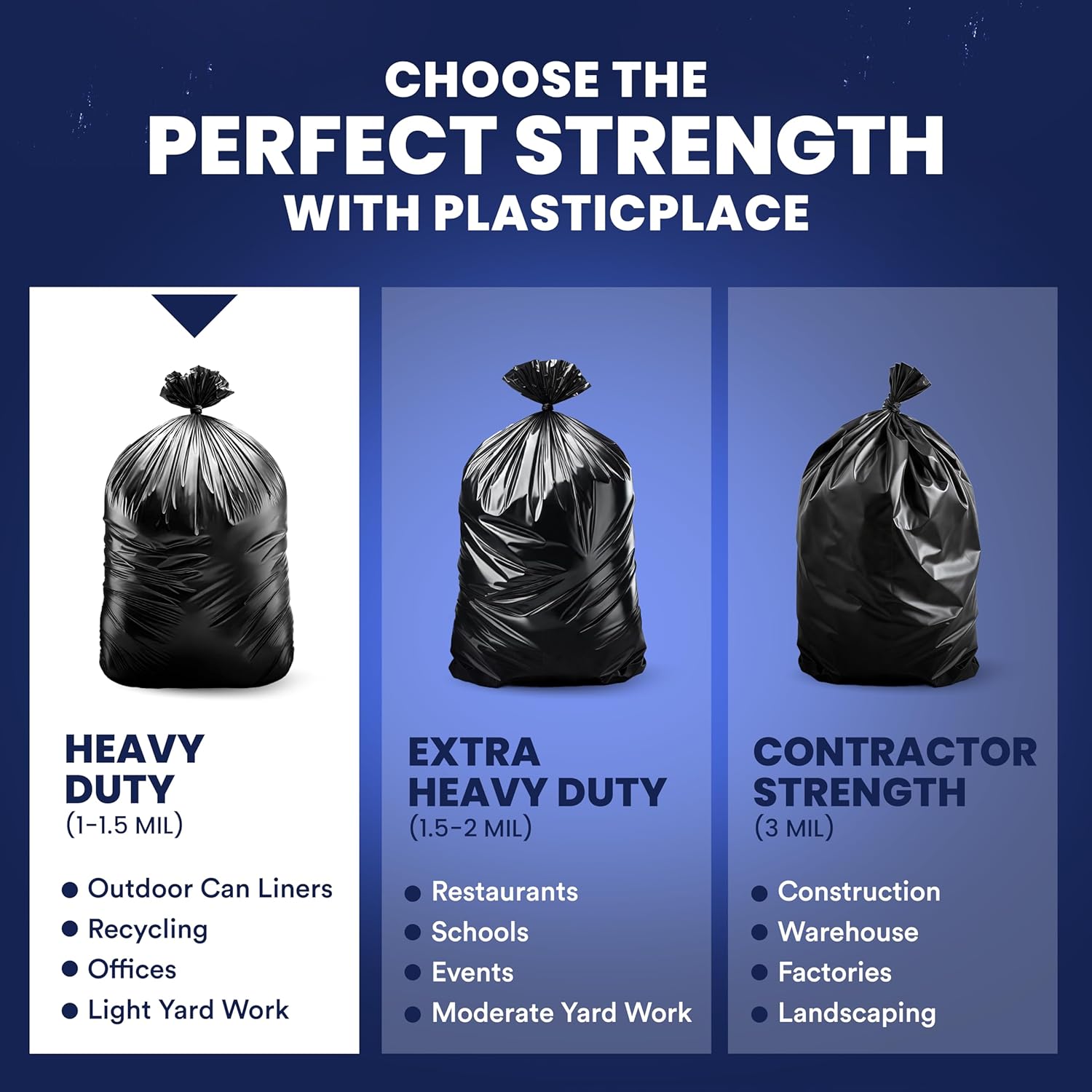 Plasticplace 55-60 Gallon Trash Bags, 1.2 Mil Heavy Duty Contractor Ga