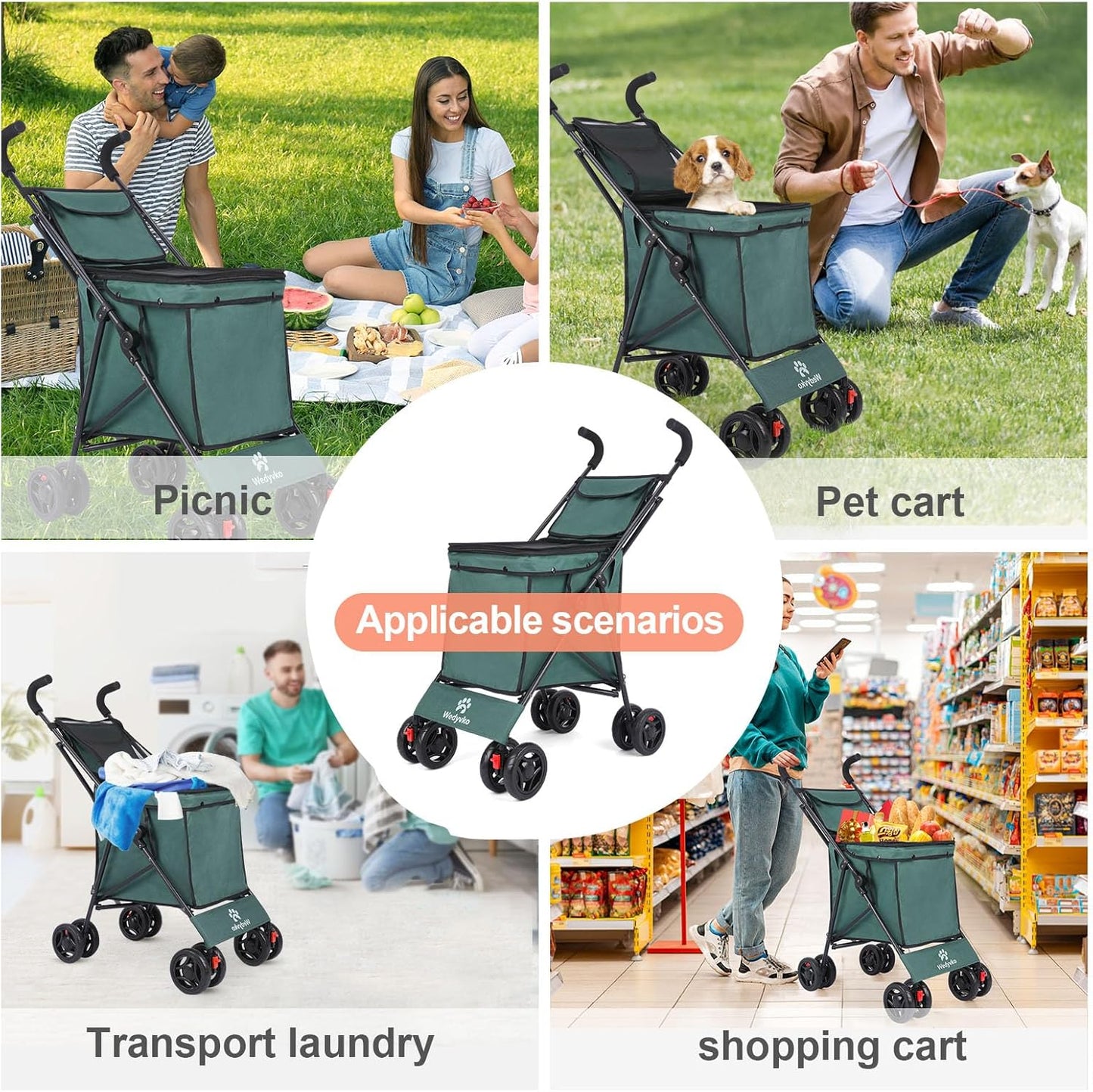 Wedyvko Multifunctional Cart, Shopping Cart, Dog Stroller for Small Do
