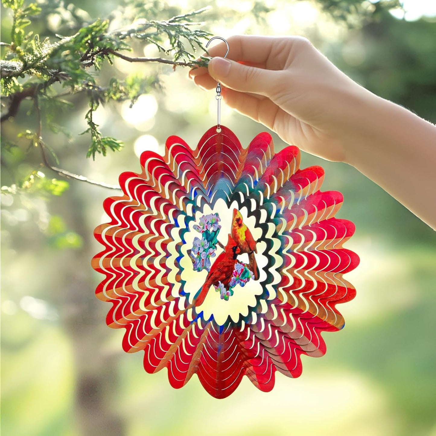 Metal 3D Hanging Cardinal Wind Spinner for Yard Garden Decorations Outdoors, Funny Red Cardinal Christmas Decor Ideas - Birthday Gifts for Women Mom Grandma Wife
