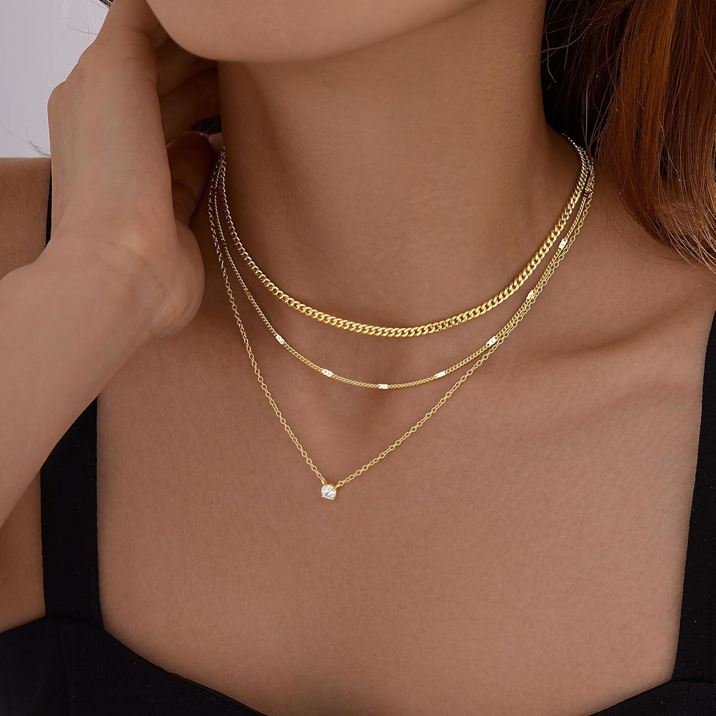 WomenGifts Layered Gold Necklaces for Women, 14K Gold Sterling Silver 